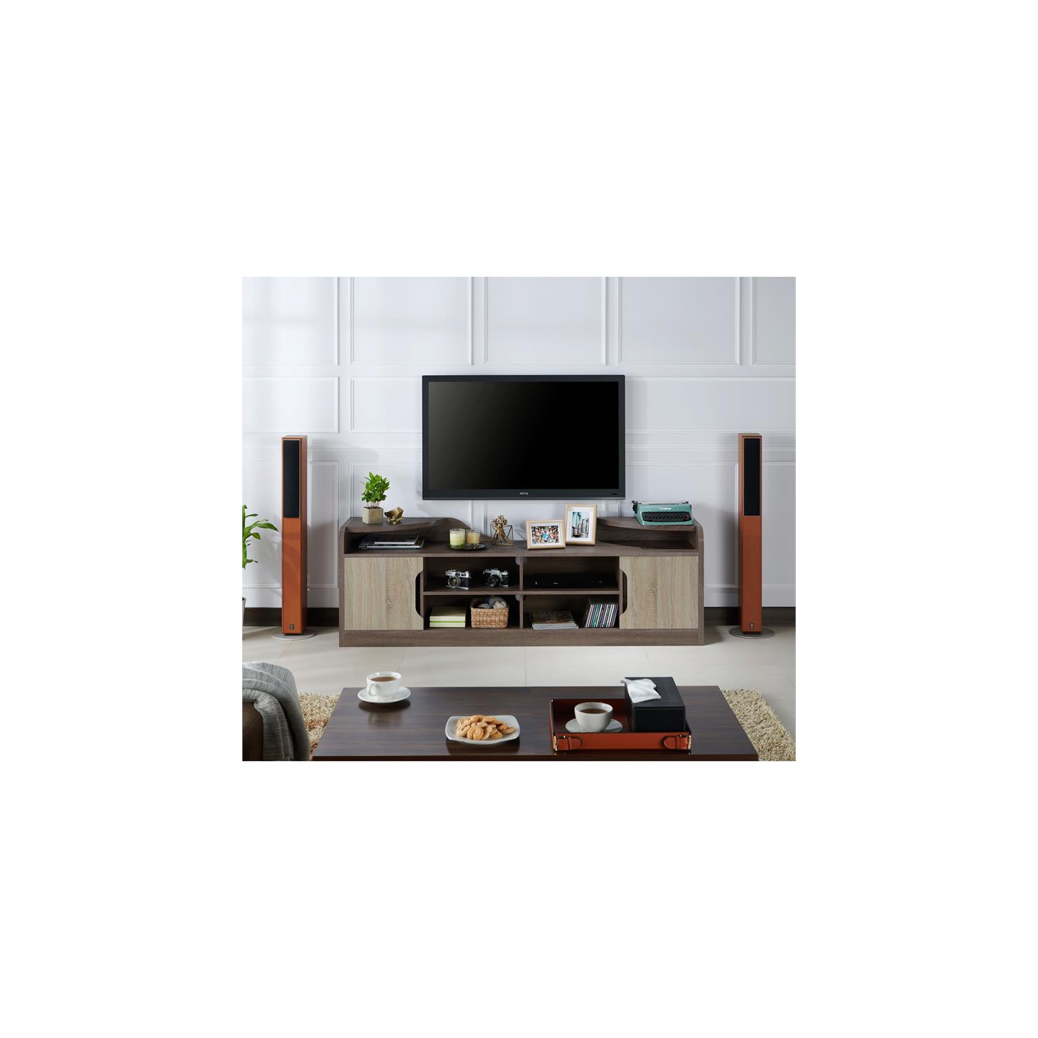 Bowery Hill Rustic Wood 72-Inch TV Stand in Chestnut Brown Finish