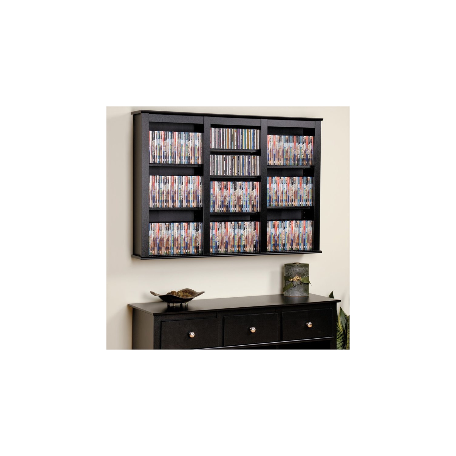 Wright Home Wooden 48" Floating Media Storage in Black Finish