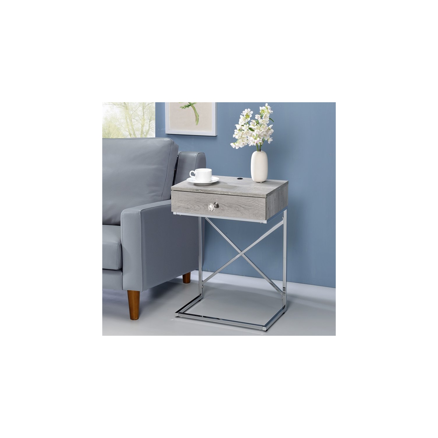 Bowery Hill Modern Wood 1-Drawer End Table in Light Gray Finish