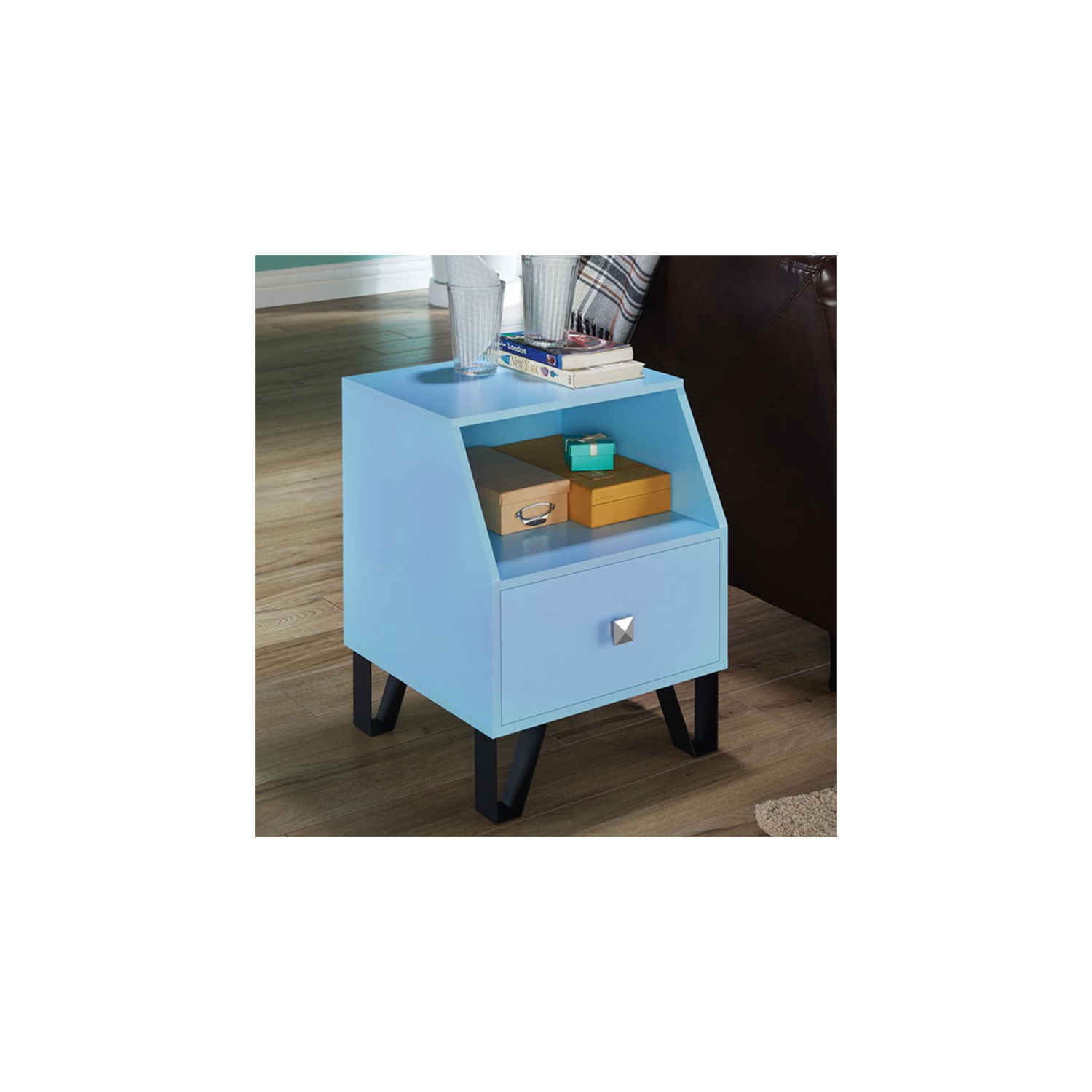 Bowery Hill Modern Wood Storage End Table in Light Blue Finish