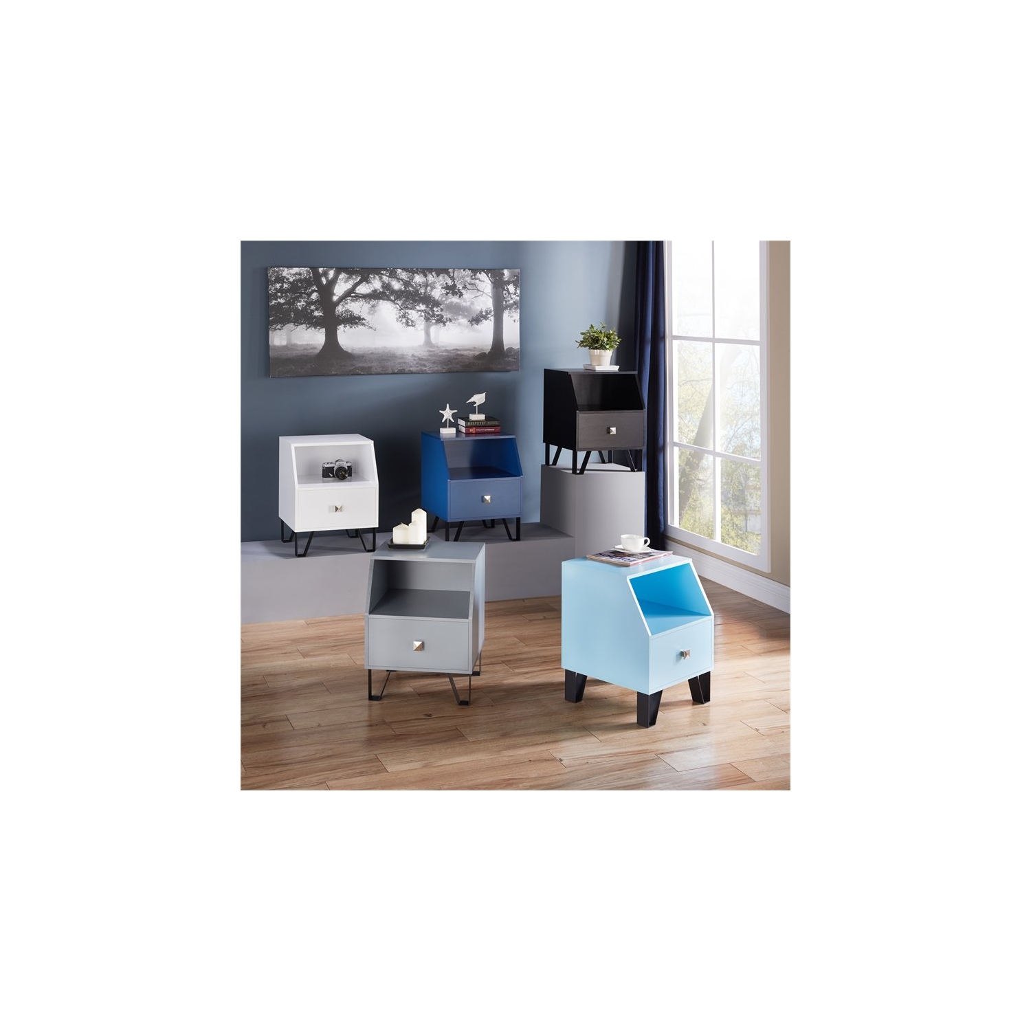 Bowery Hill Modern Wood Storage End Table in Light Blue Finish