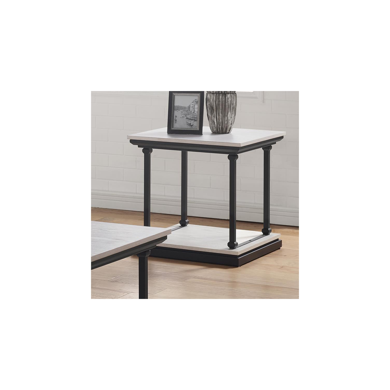 Bowery Hill Transitional Wood End Table in Antique White Finish