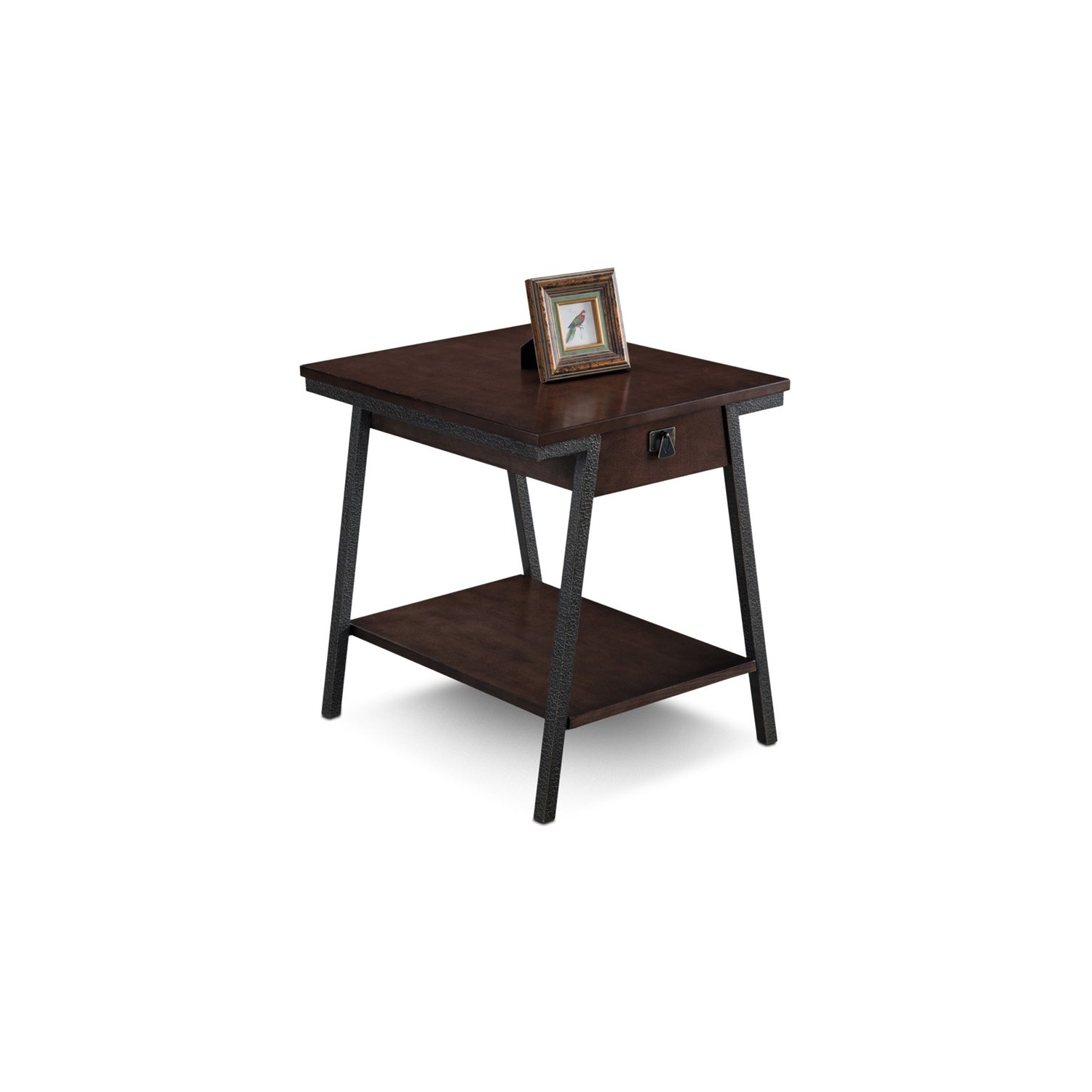 Leick Empiria Single Wood Drawer End Table in Walnut and Foundry Bronze Brown