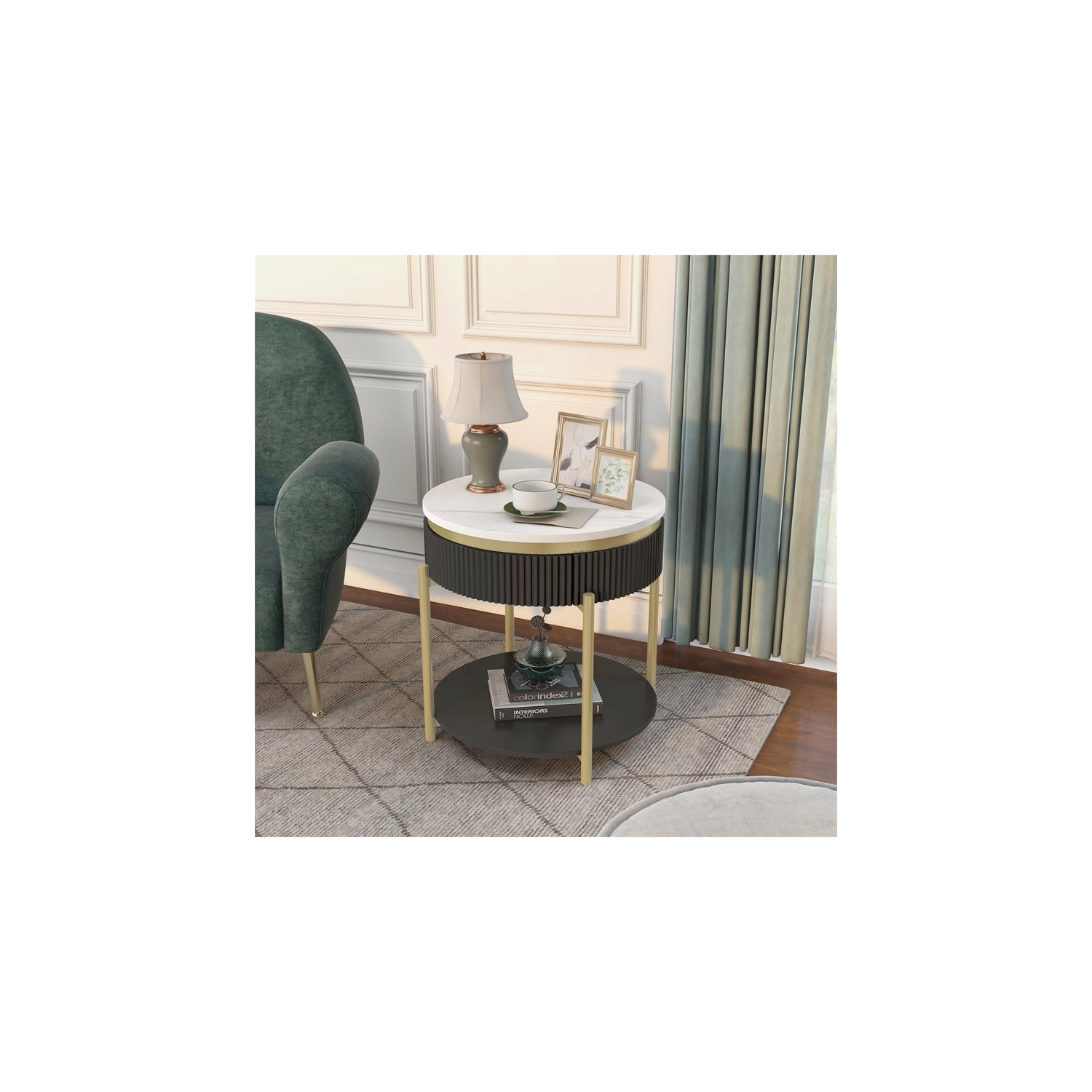 Bowery Hill Contemporary Wood 1-Drawer End Table in Dark Walnut