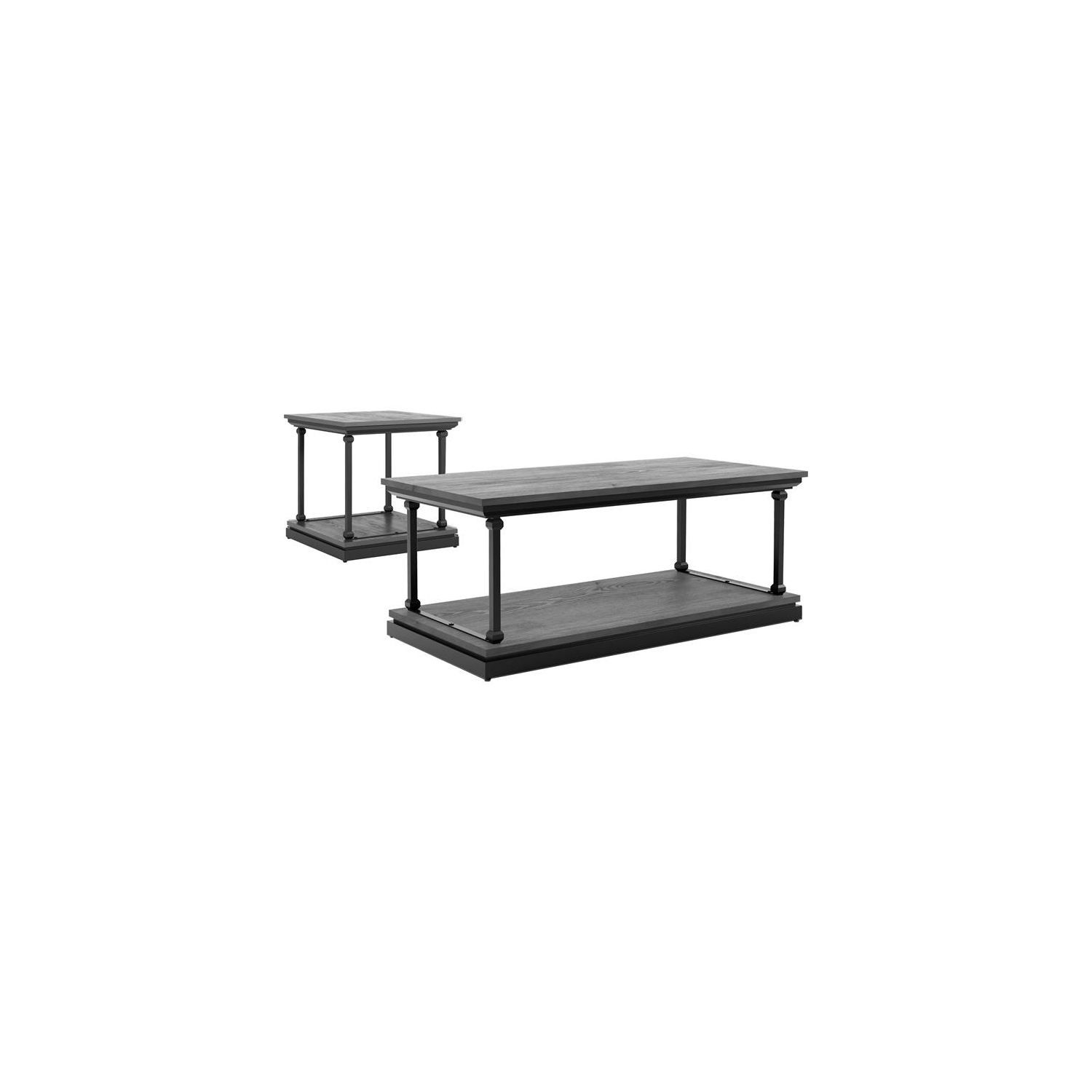 Bowery Hill Wood 2-Piece Coffee Table Set in Antique Gray Finish