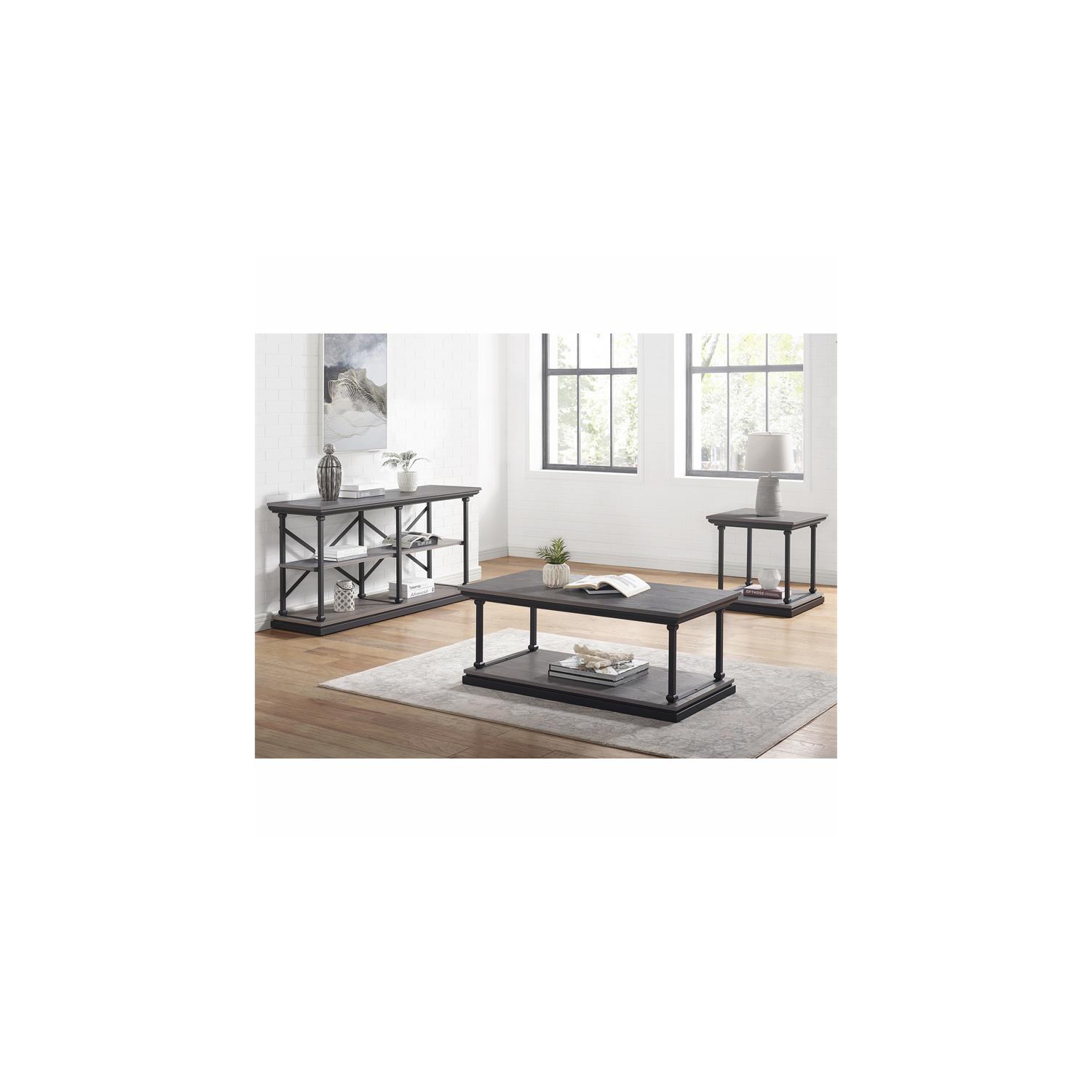 Bowery Hill Wood 2-Piece Coffee Table Set in Antique Gray Finish