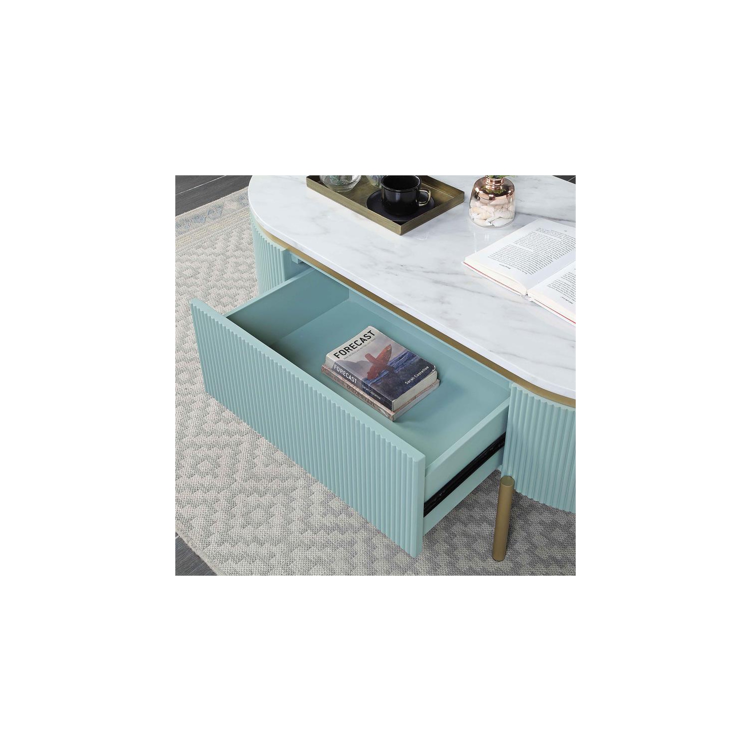 Table basse contemporaine à 1 tiroir en bois vert Bowery Hill