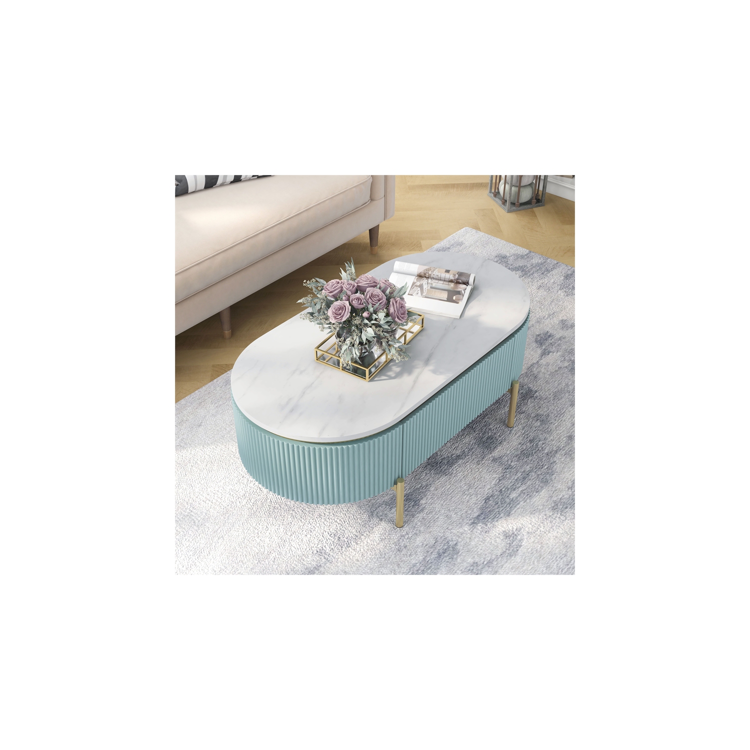 Table basse contemporaine à 1 tiroir en bois vert Bowery Hill