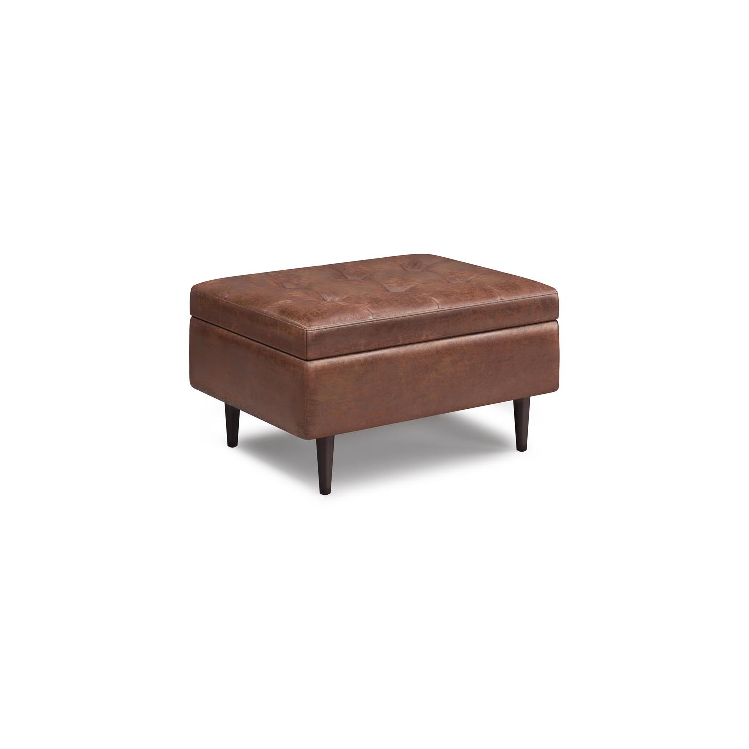 Pouf de rangement/table basse de 34 po de largeur Shay en similicuir brun alezan vieilli