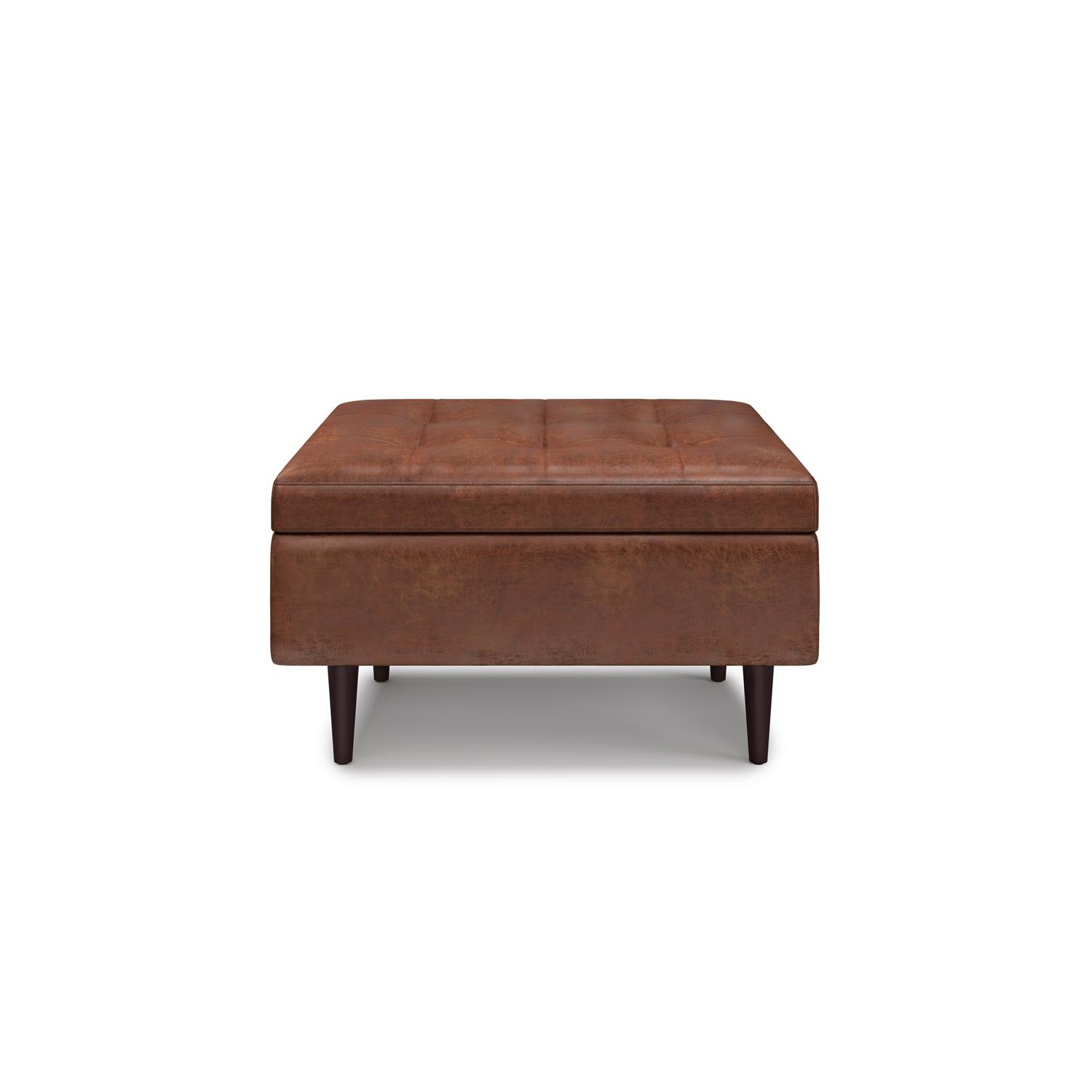 Pouf de rangement/table basse de 34 po de largeur Shay en similicuir brun alezan vieilli