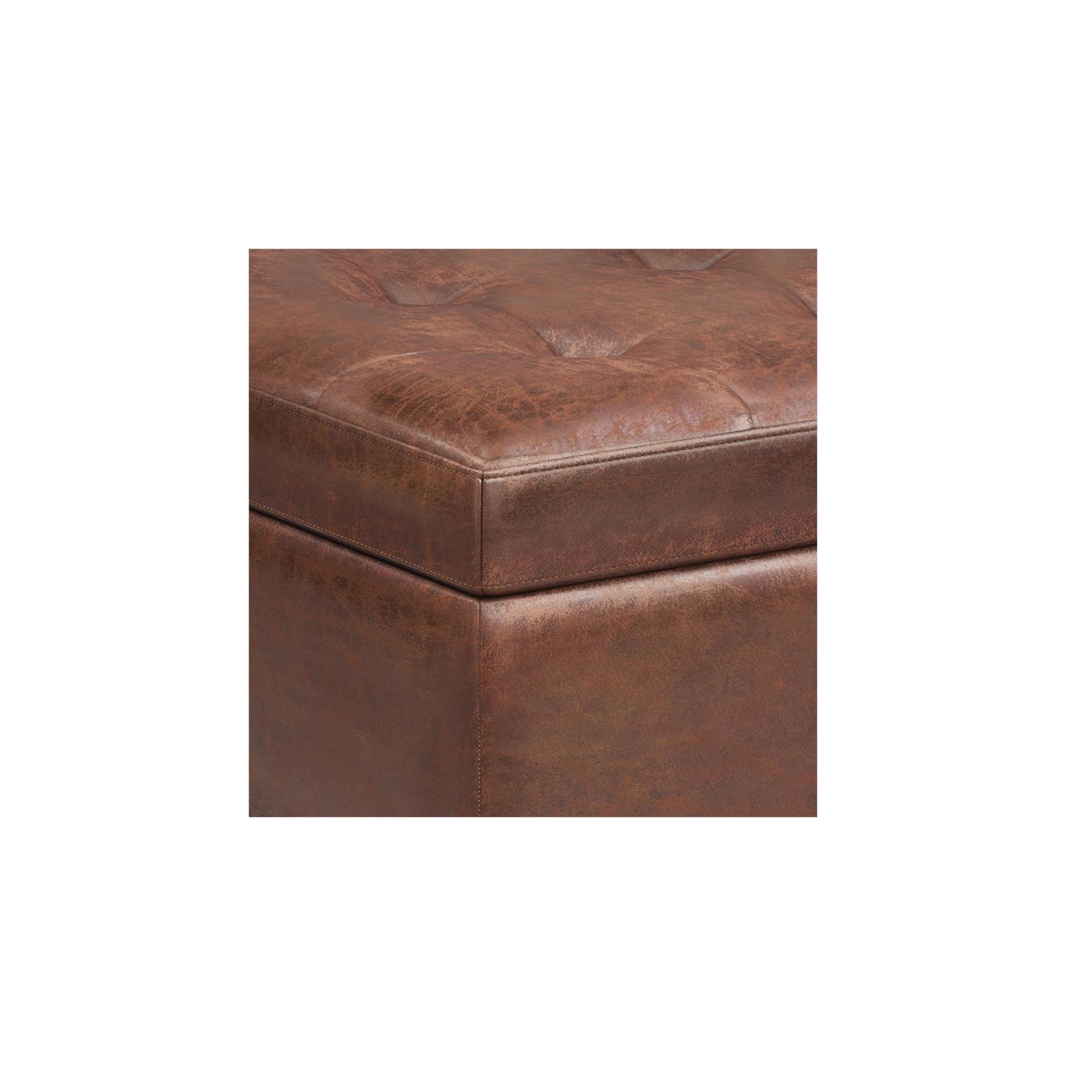 Pouf de rangement/table basse de 34 po de largeur Shay en similicuir brun alezan vieilli