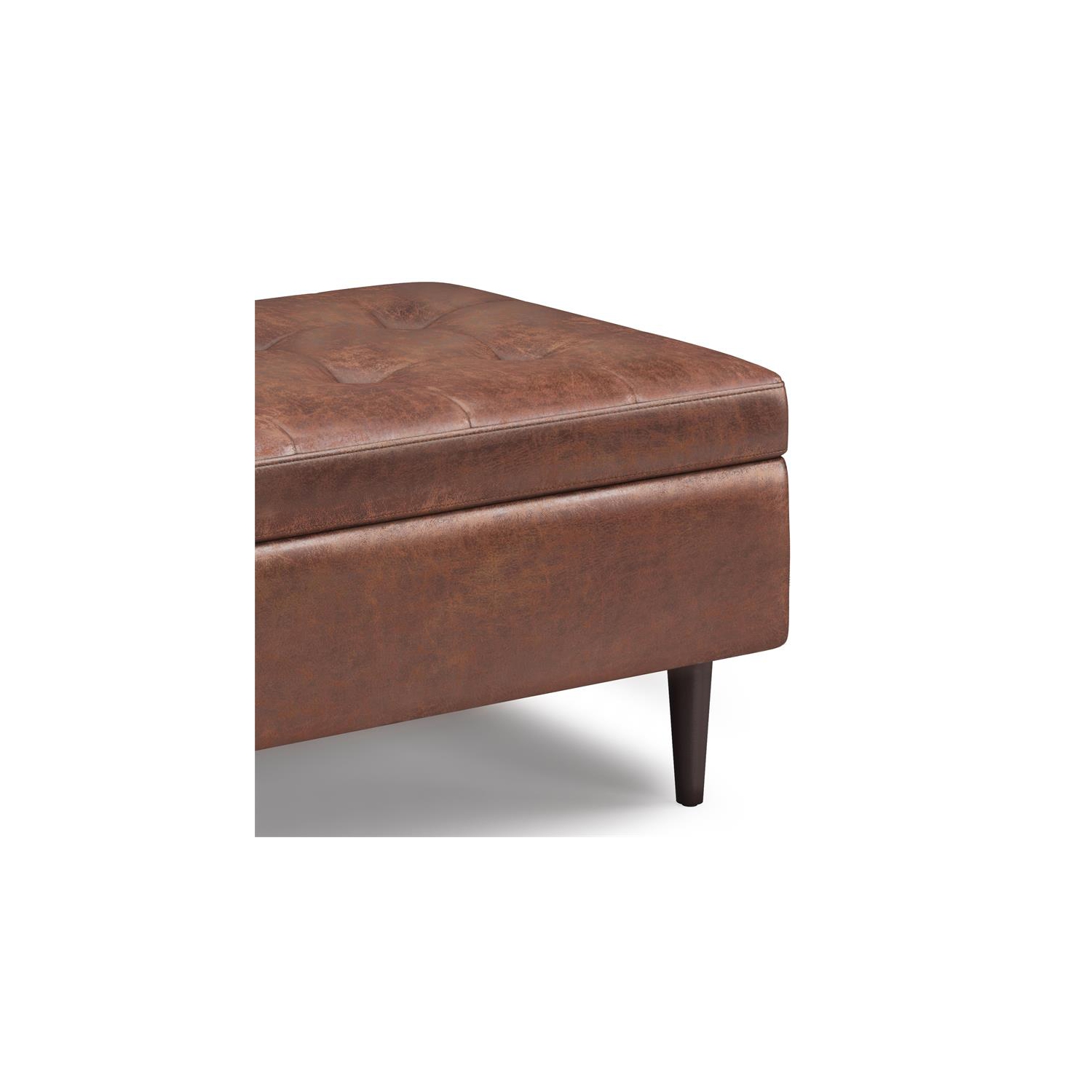 Pouf de rangement/table basse de 34 po de largeur Shay en similicuir brun alezan vieilli