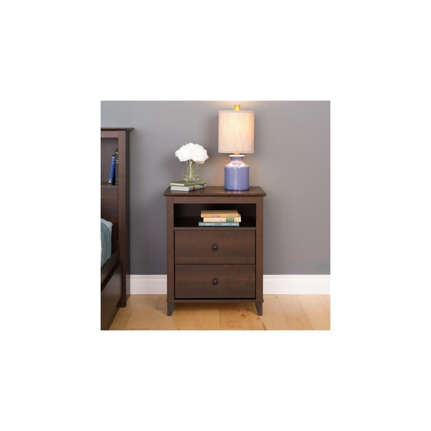 Wright Home Solid Wood 2 Drawers Nightstand in Espresso Finish