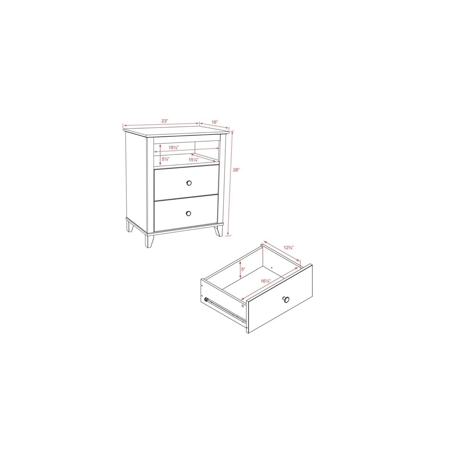 Wright Home Solid Wood 2 Drawers Nightstand in Espresso Finish