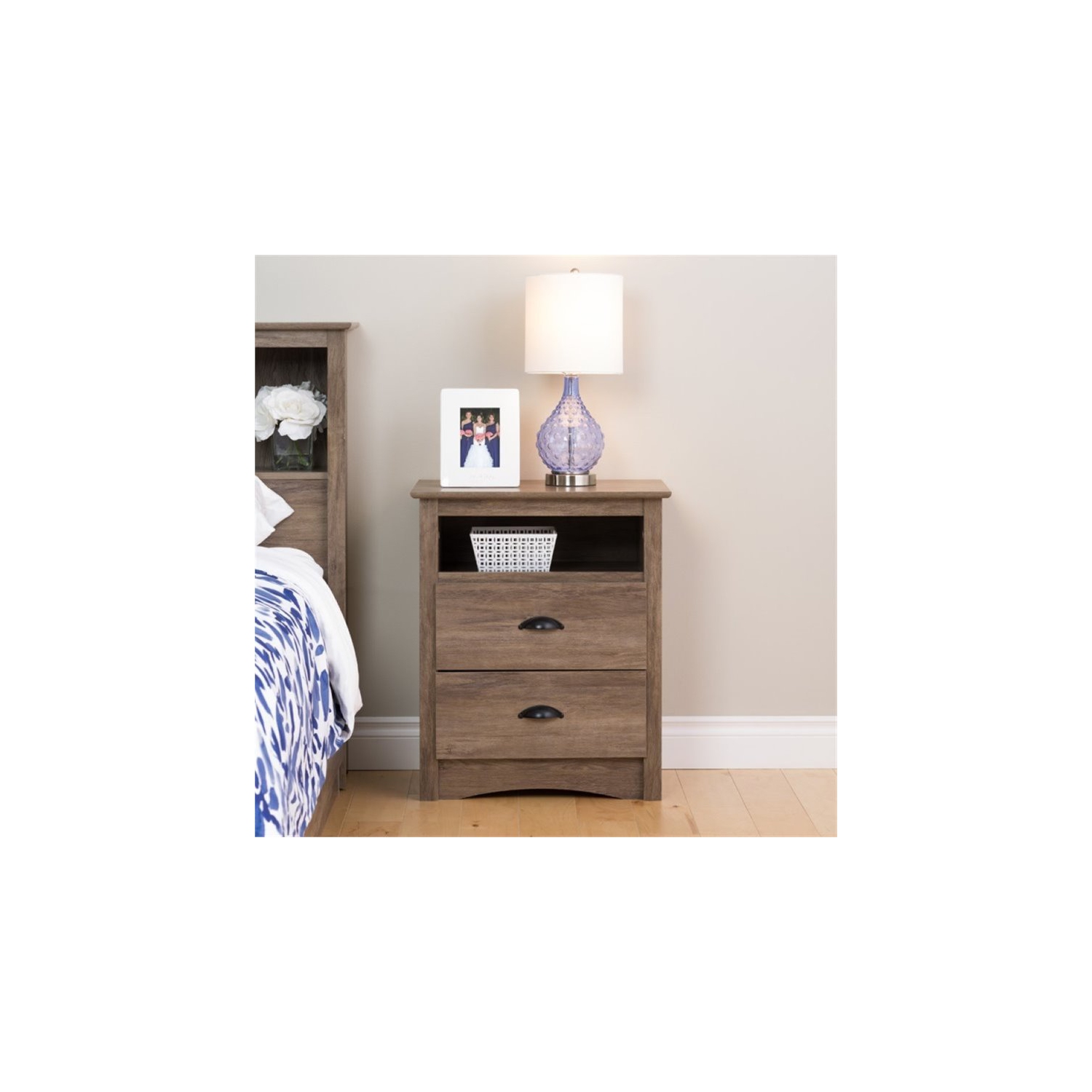 Wright Home Metal 2 Drawers Nightstand in Drifted Gray Finish