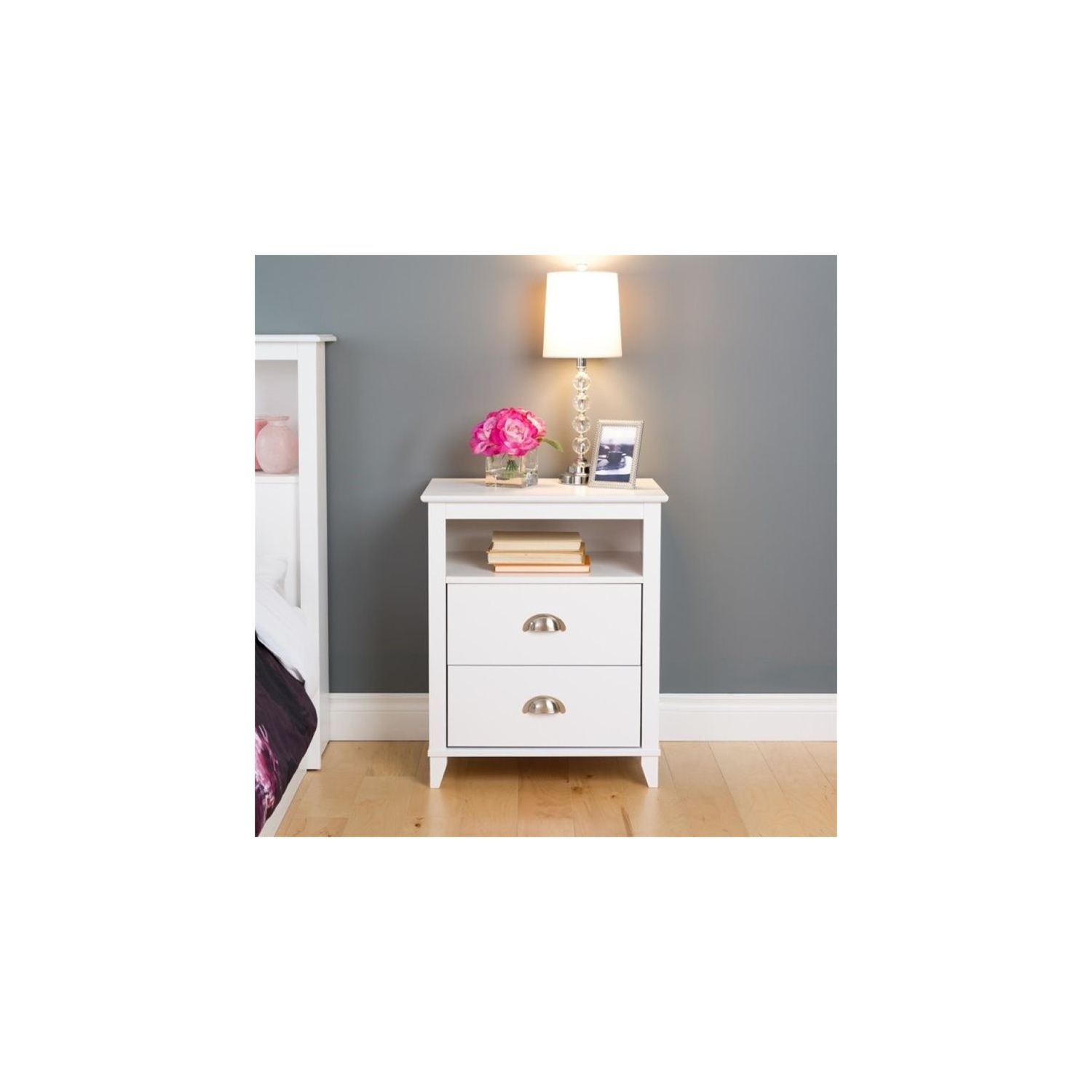 Wright Home Solid Wooden 2 Drawers Nightstand in White Finish