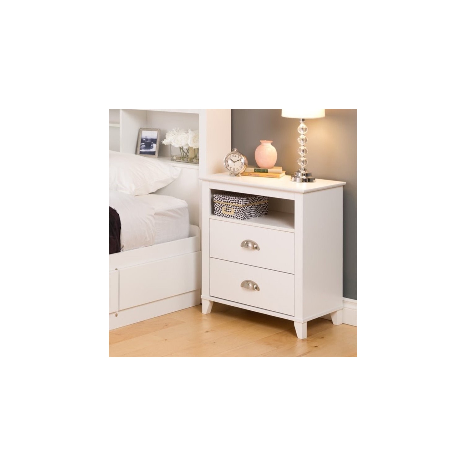 Wright Home Solid Wooden 2 Drawers Nightstand in White Finish