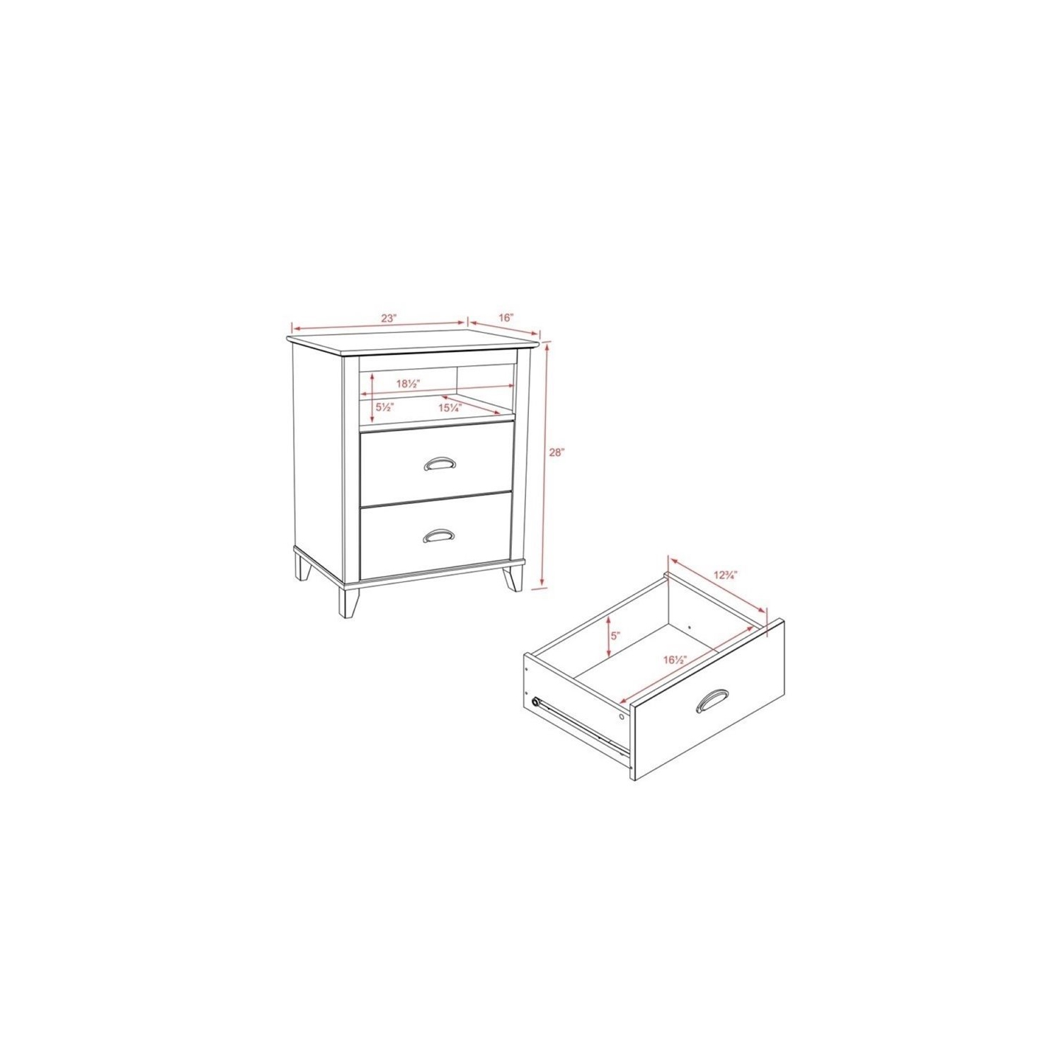 Wright Home Solid Wooden 2 Drawers Nightstand in White Finish