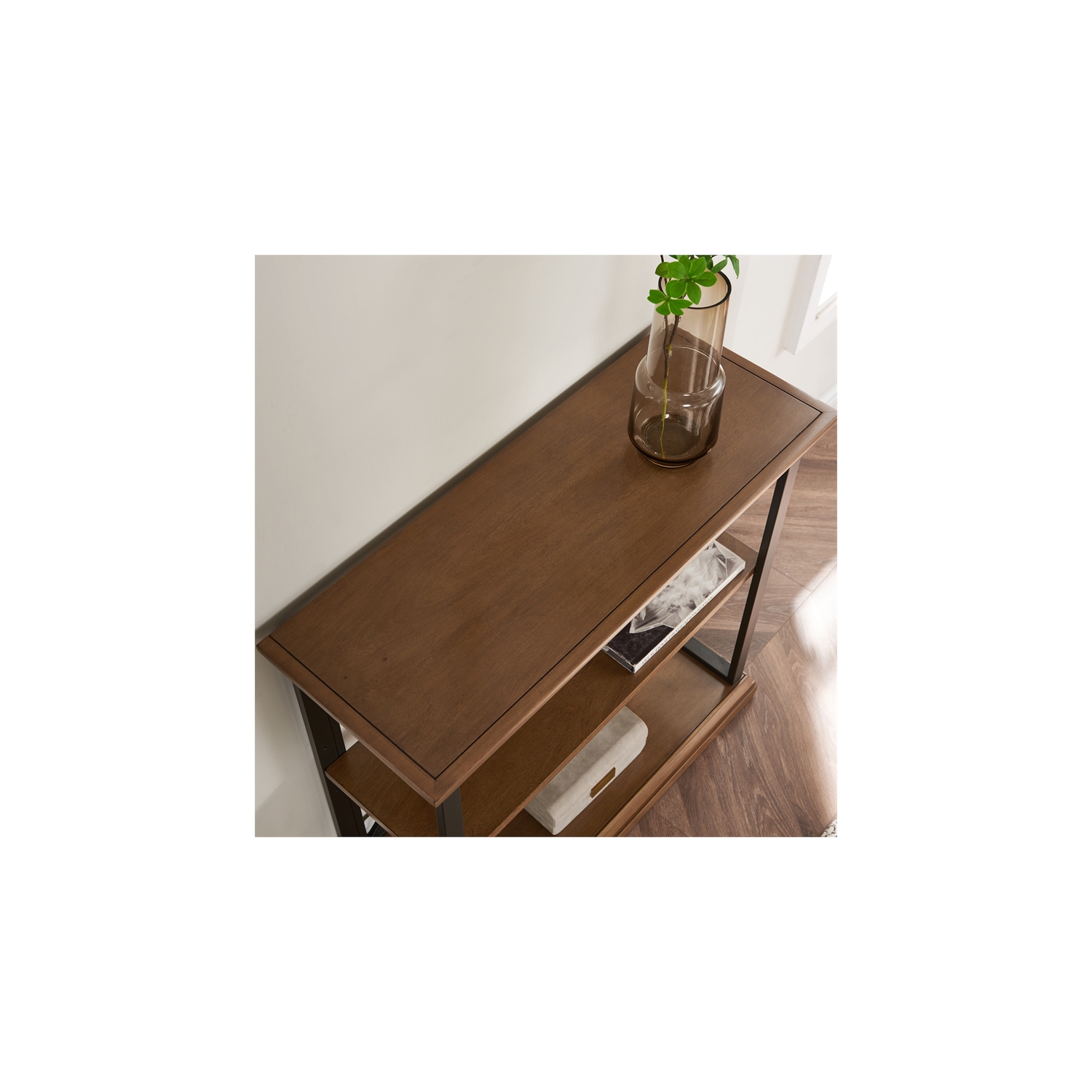 Bibliothèque en bois et en métal 11832-WLGM Finnick, espresso saule/bronze industriel