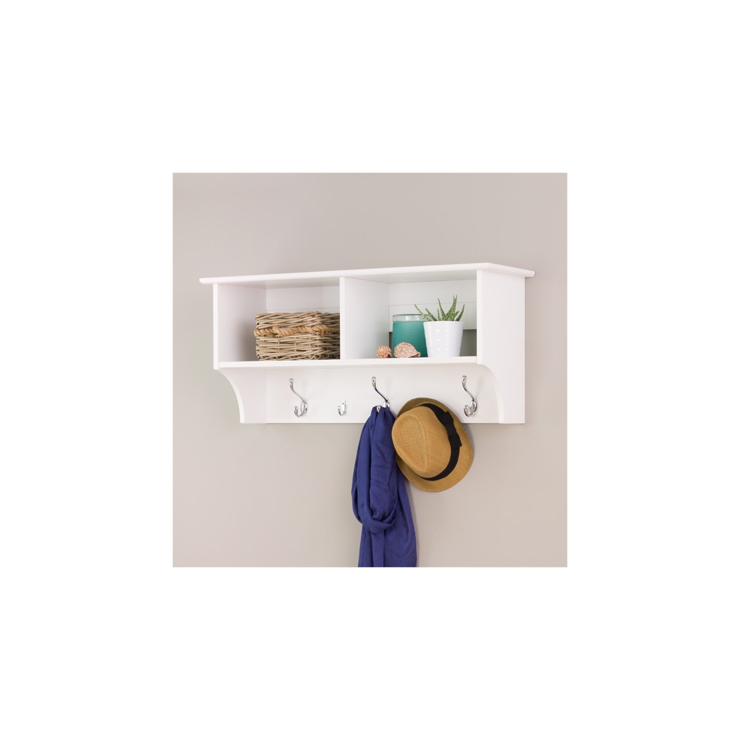 Wright Home Laminated Wooden 5 Hook Wall Coat Rack in White Finish