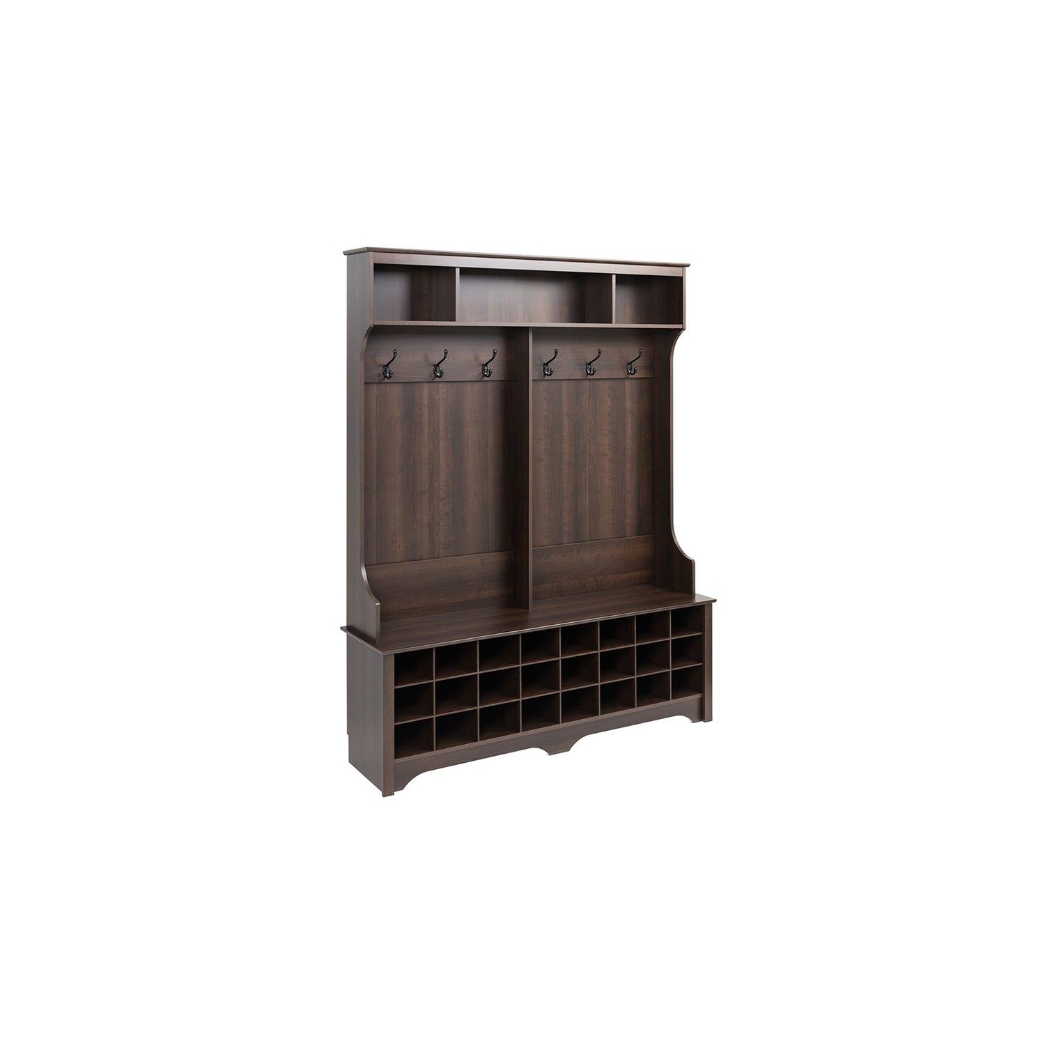 Portemanteau de 60 po en bois d’ingénierie de Wright Home avec 24 compartiments, fini espresso