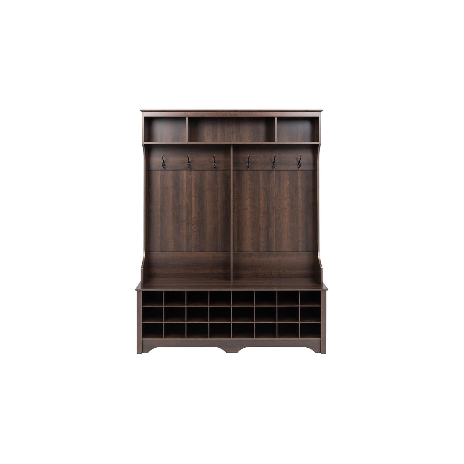 Portemanteau de 60 po en bois d’ingénierie de Wright Home avec 24 compartiments, fini espresso