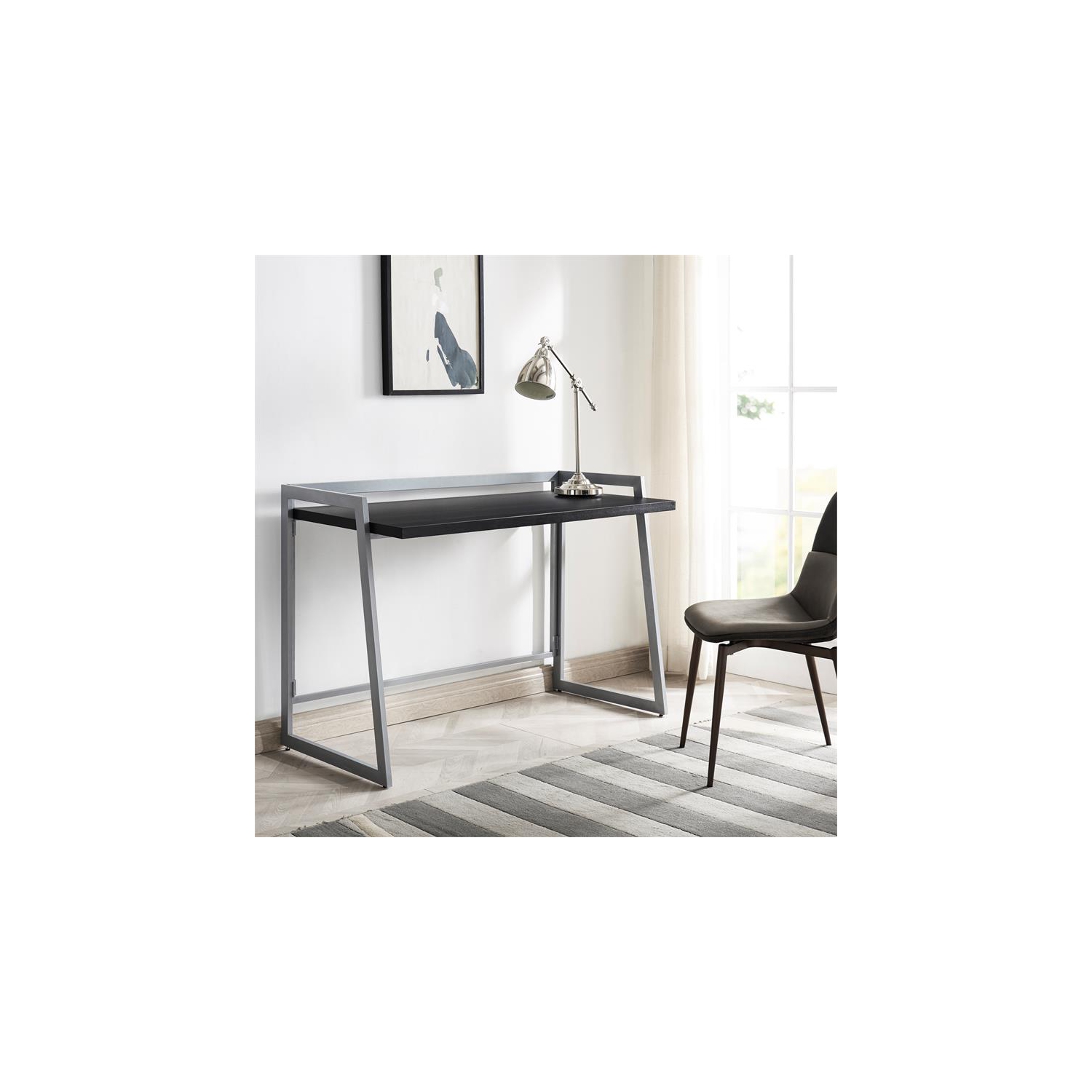 70004-BLKNK Mixed Metal and Wood Desk in Black- Black/Nickel
