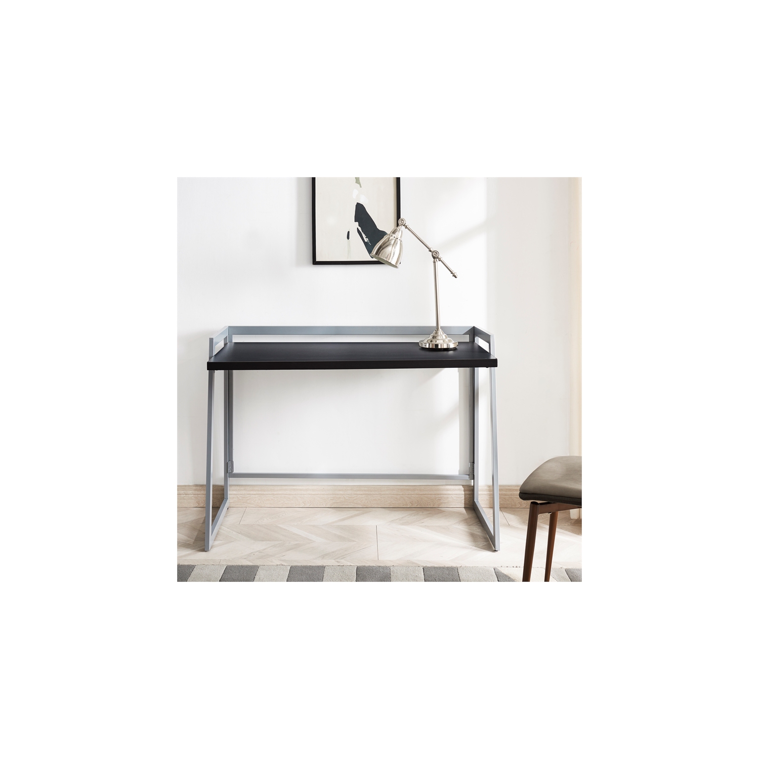 70004-BLKNK Mixed Metal and Wood Desk in Black- Black/Nickel