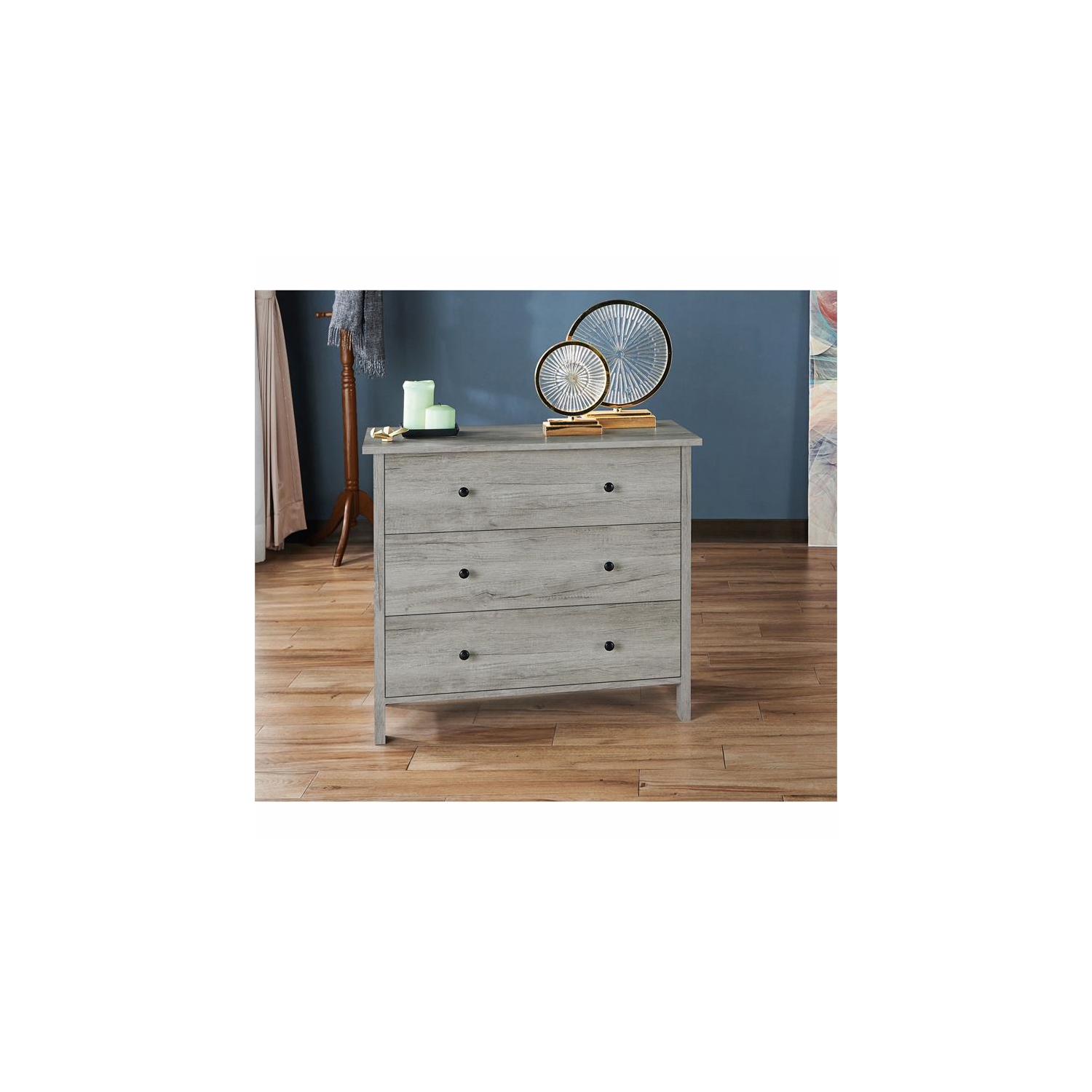 Bowery Hill Transitional Wood 3-Drawer Chest in Gray Oak Finish