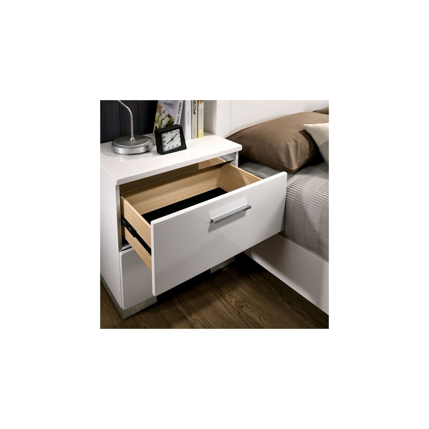 Bowery Hill Contemporary styled Wood Nightstand in White Finish