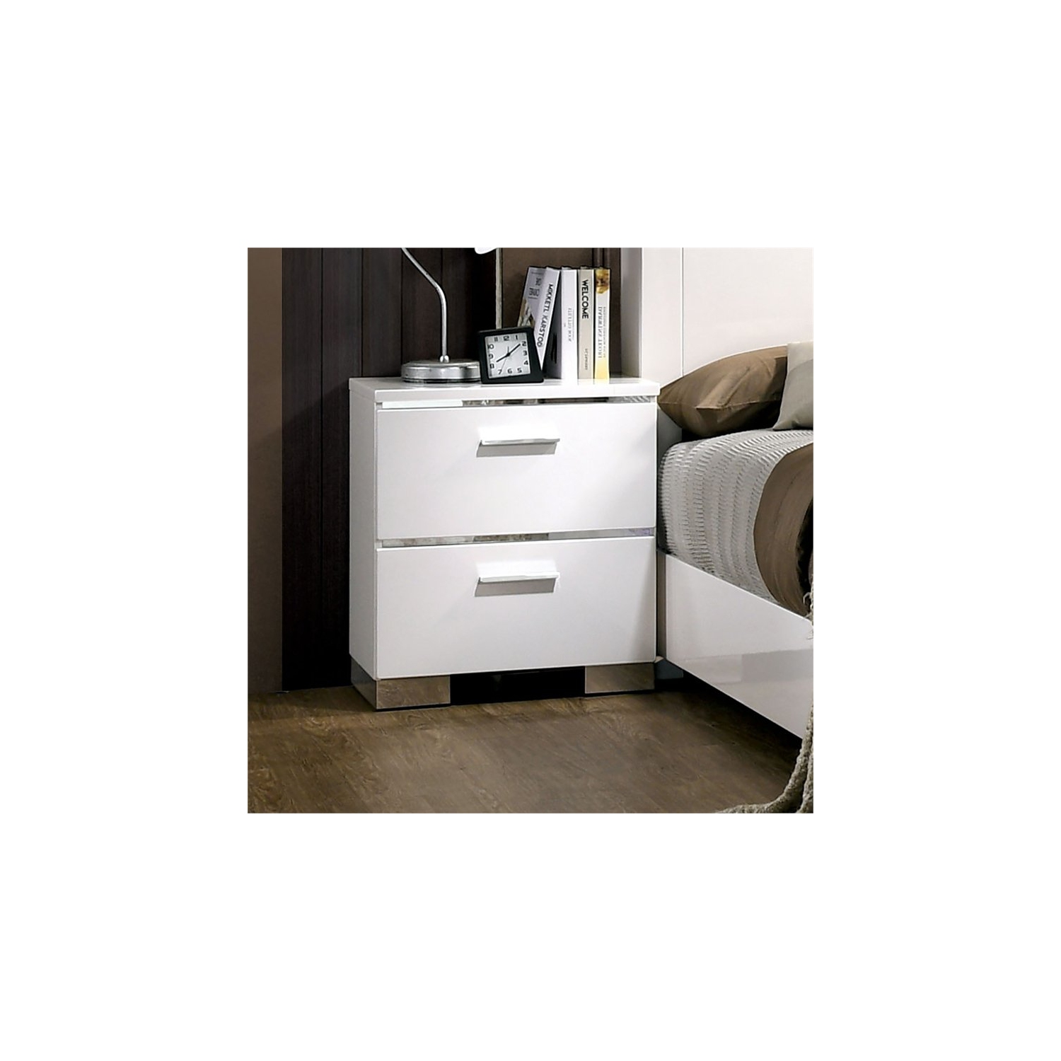 Bowery Hill Contemporary styled Wood Nightstand in White Finish