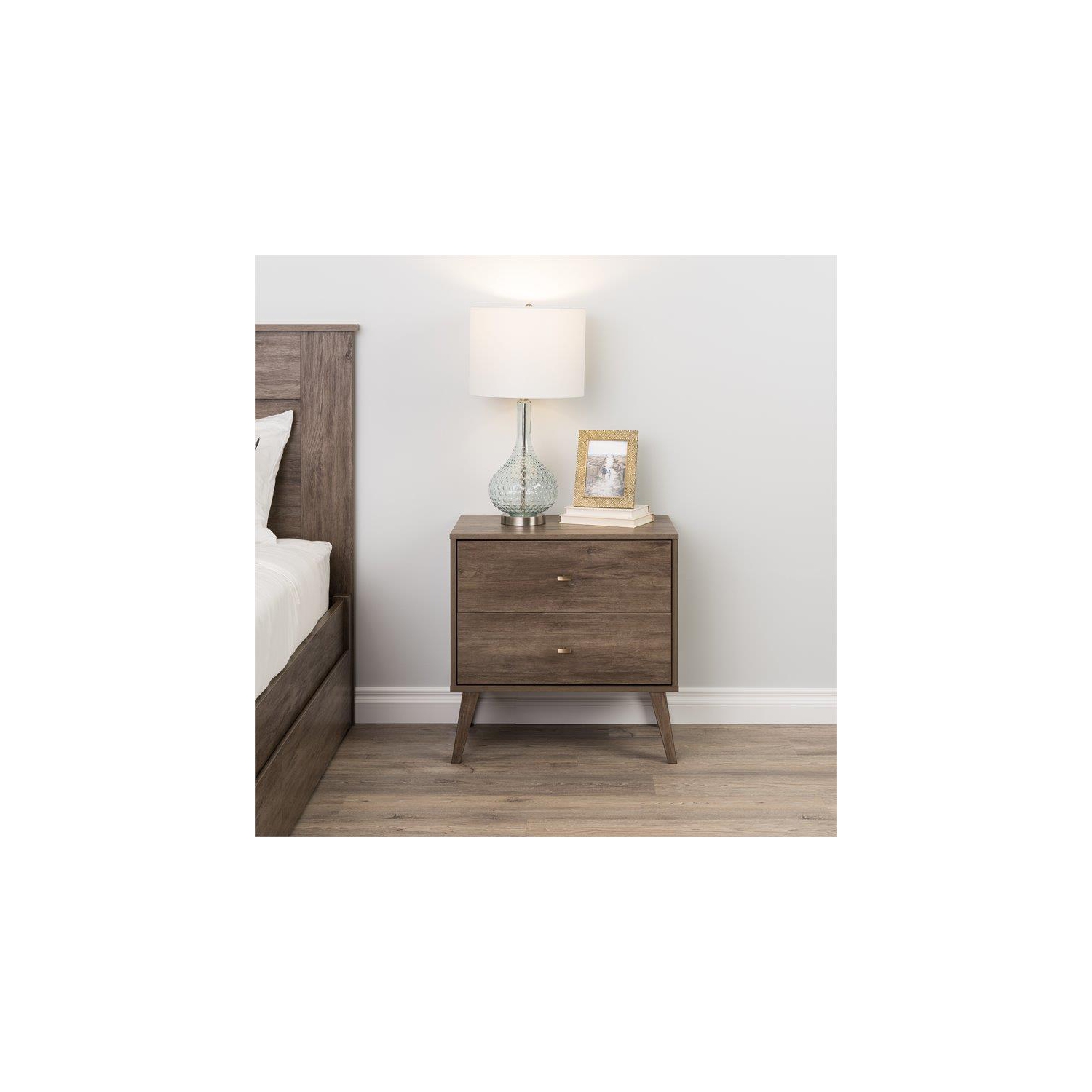 Wright Home Mid-Century Engineered Wood Modern 2 Drawers Nightstand in Gray