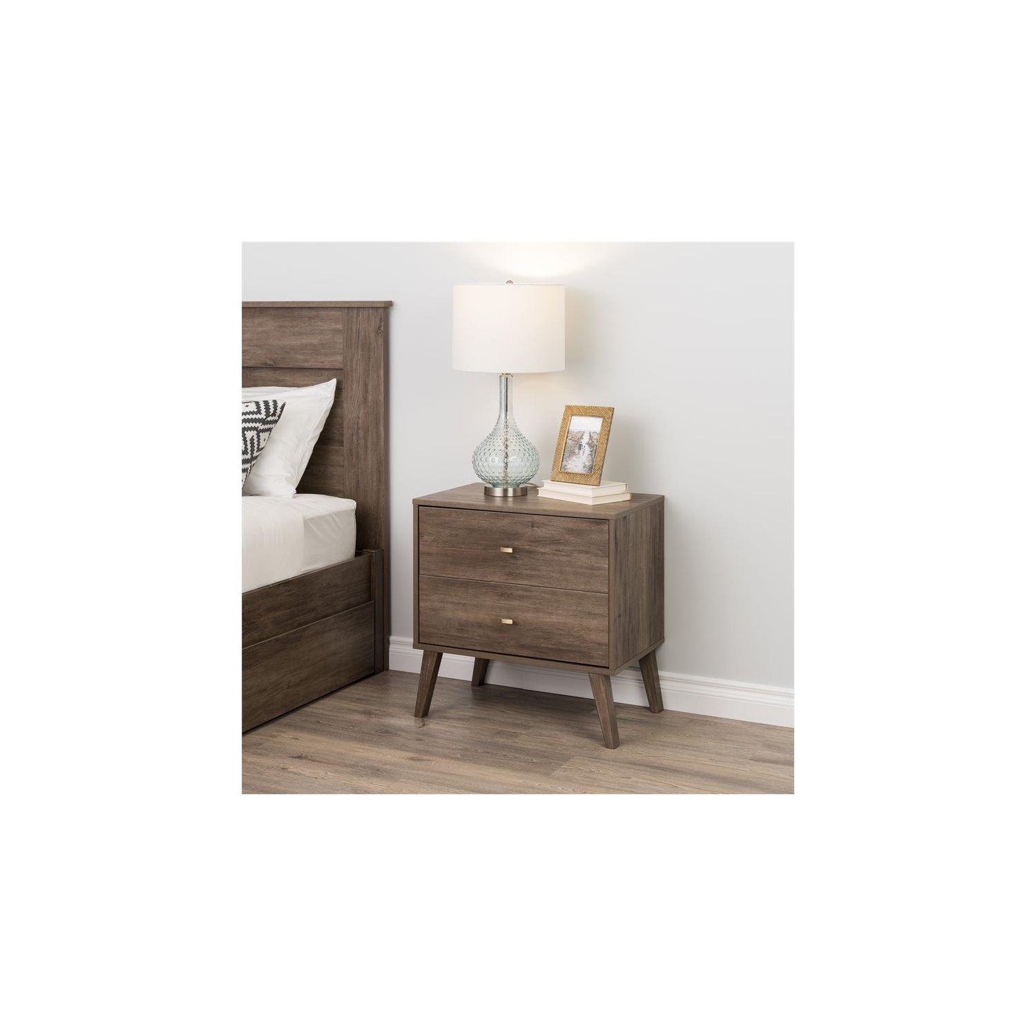 Wright Home Mid-Century Engineered Wood Modern 2 Drawers Nightstand in Gray
