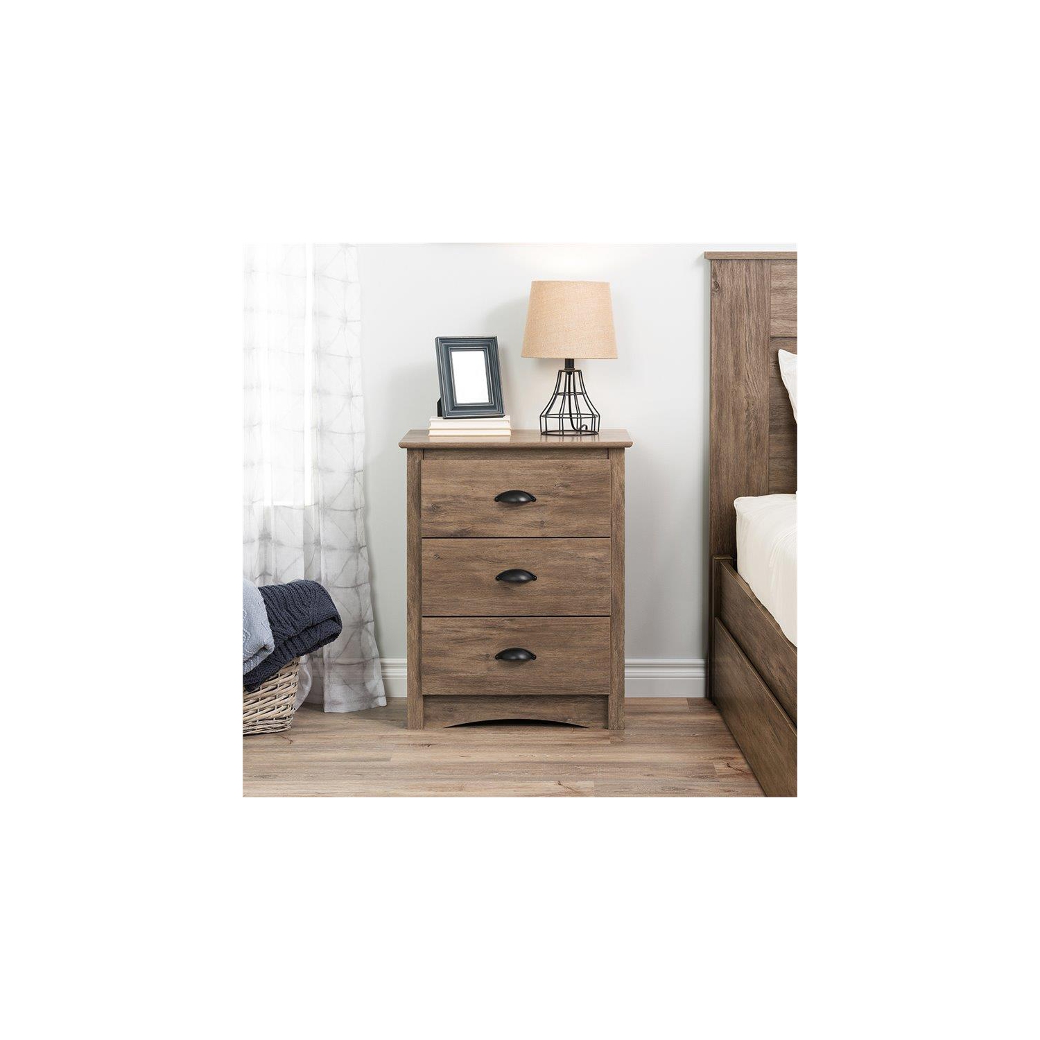 Wright Home Engineered Wood 3 Drawers Nightstand in Drifted Gray