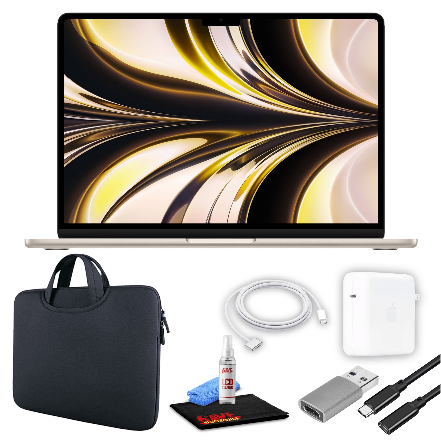 Apple MacBook Air 13" Laptop (M2, 2022, 256/512GB SSD, 4-Colors) + Black Bundle