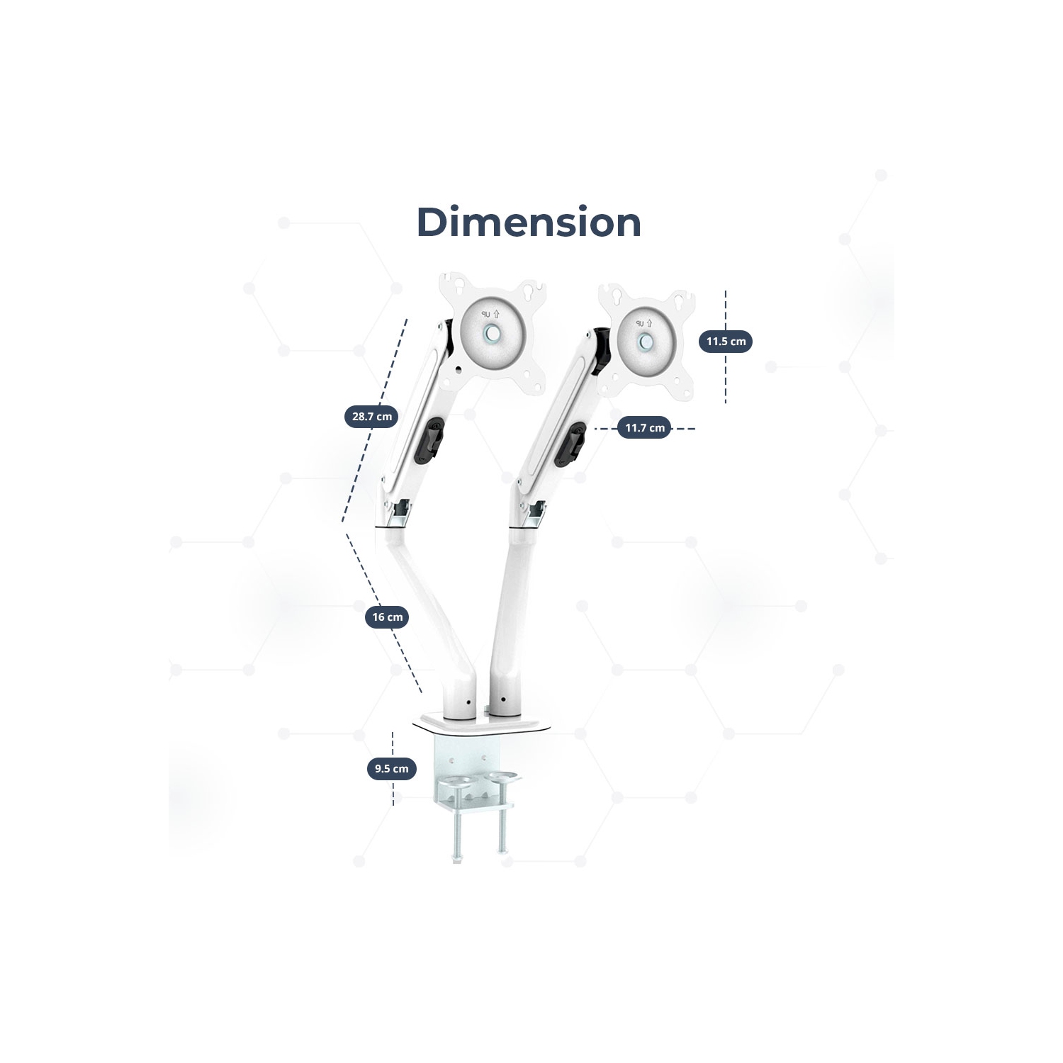 MotionGrey Dual Metal Computer Monitor Arm Stand Quick Release Vesa Mount Clamp Installation for up to 28-inch Screen for Desk - White Arms