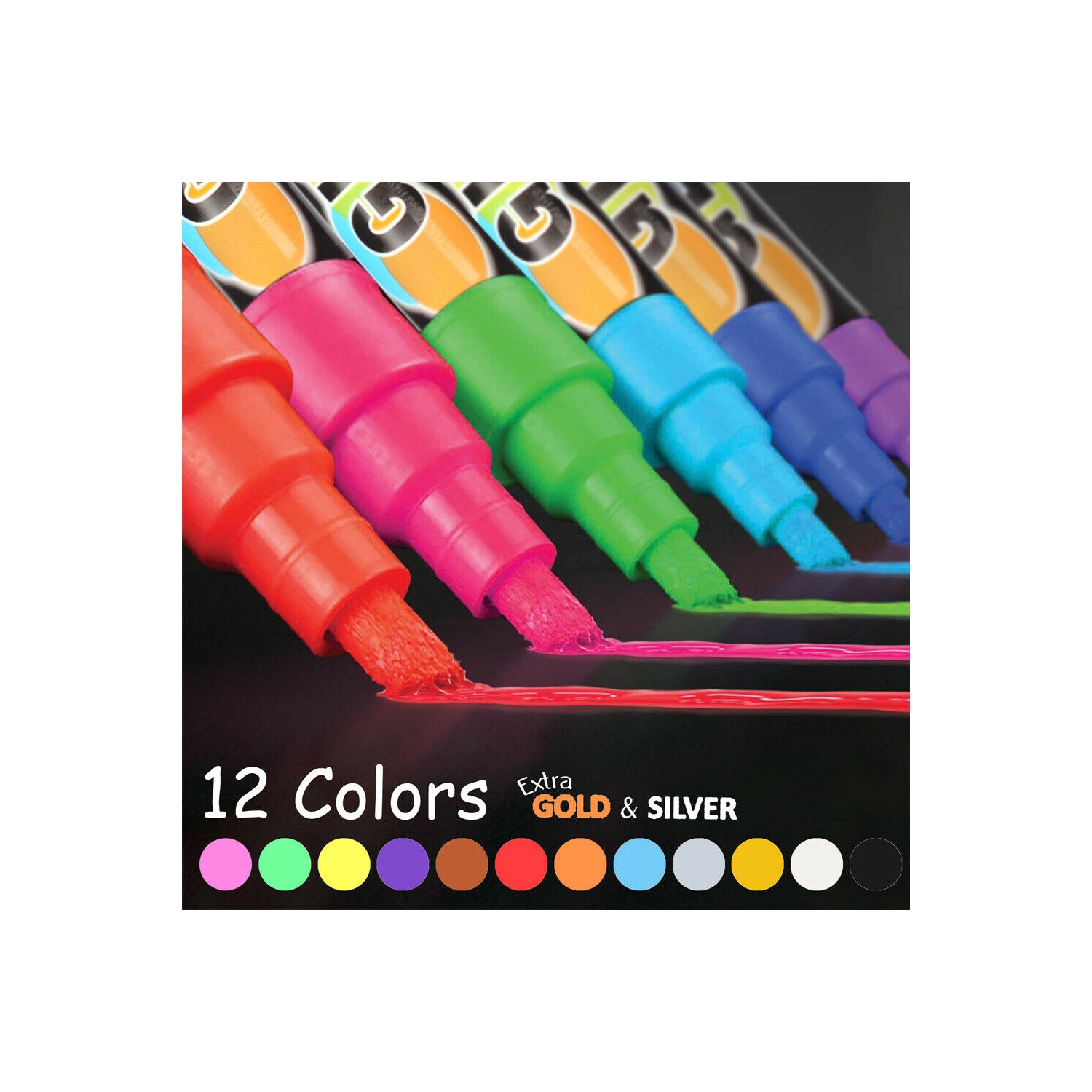 12 COLORS Liquid Chalk Pen Marker For Glass Windows Plastic Pens CA SELLER