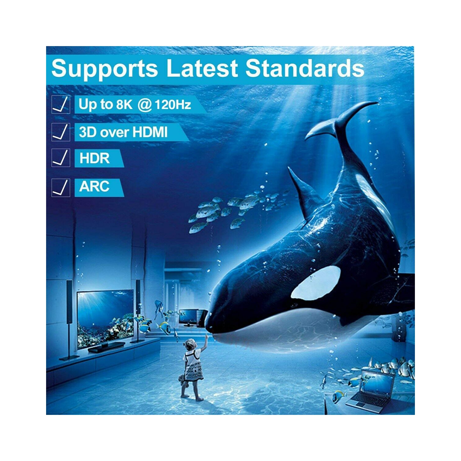 1.5ft 8K@120Hz HDMI 2.1 Cable Supports HDR eARC for PS5/4, Xbox, Nintendo Switch