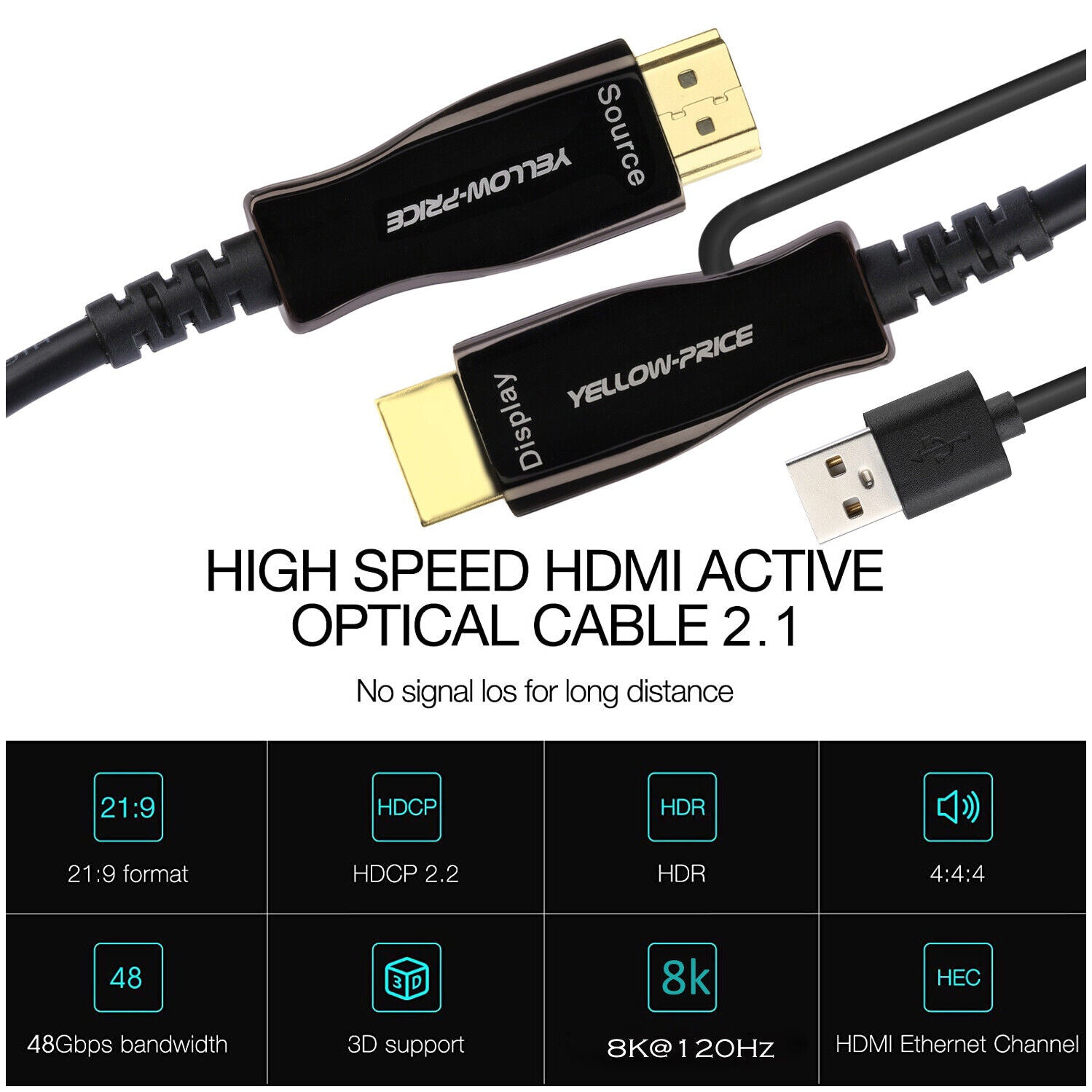 REAL 8K Optic Fiber HDMI 2.1 Cable-UHD HDR 8K@120Hz, eARC, Dolby Vision, HDCP2.2