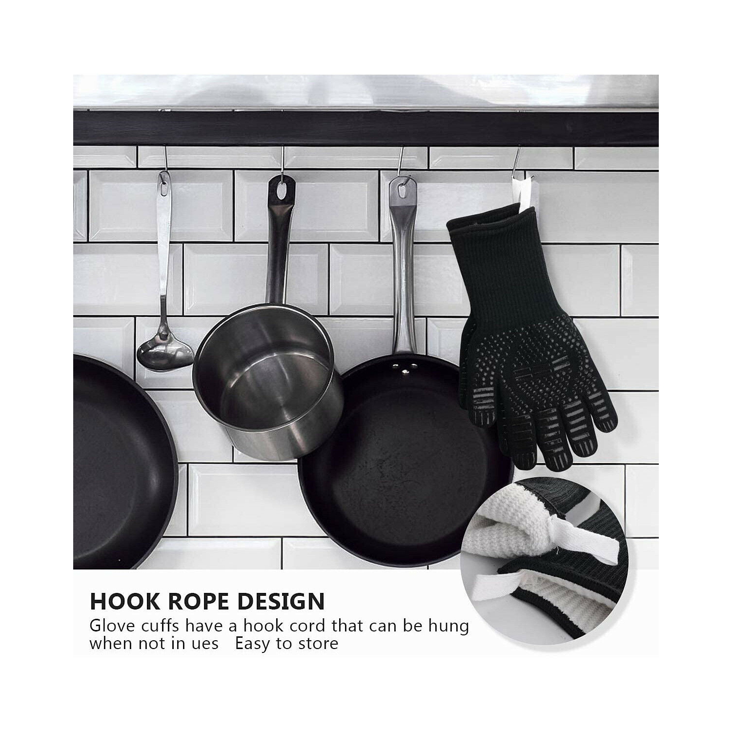 Gants de barbecue haute dextérité Extreme résistant à la chaleur pour manipuler les aliments chauds, noir CA