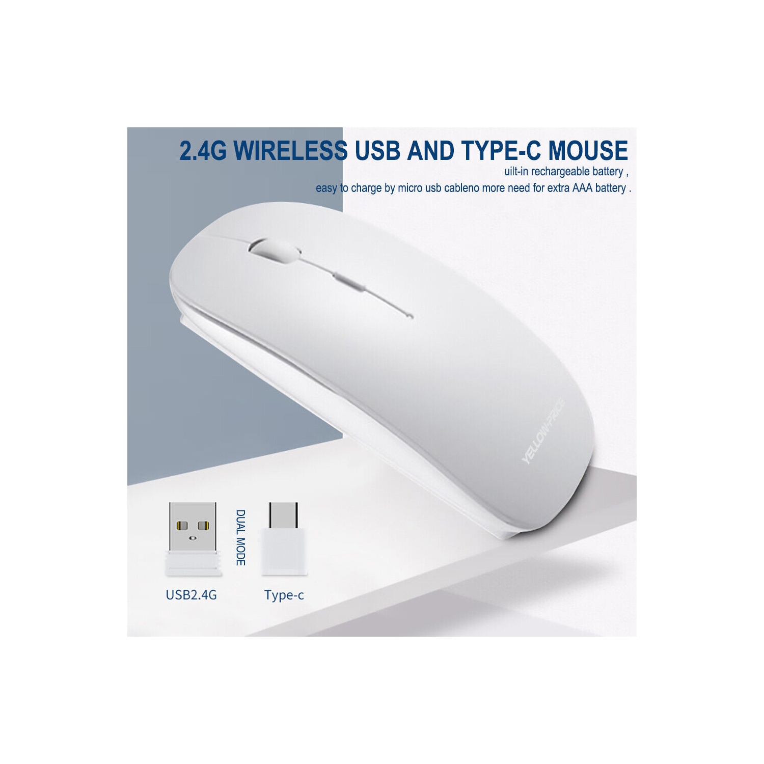 2.4G Rechargeable USB C Wireless Mouse Quiet Clicking for Type-C Laptop, MacBook