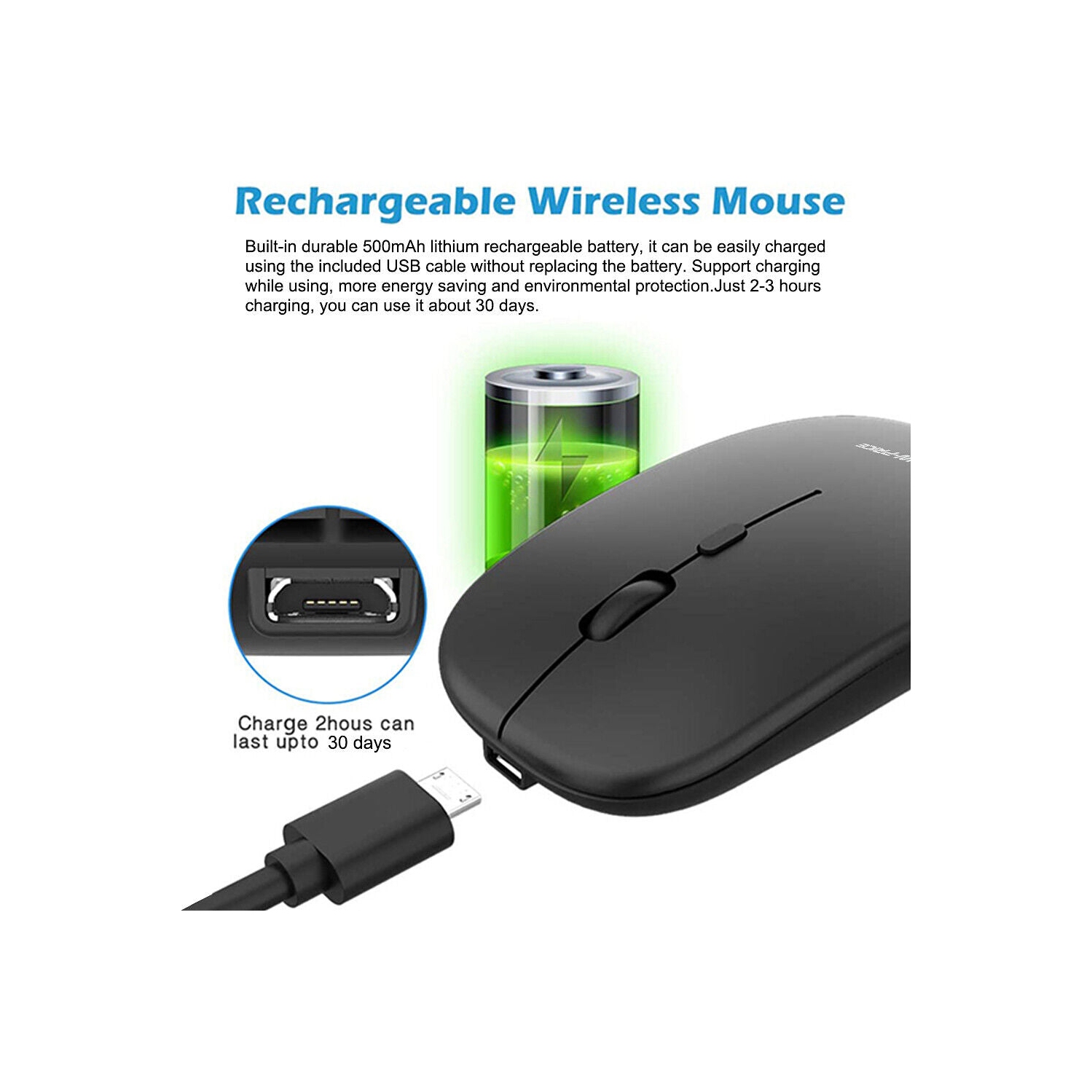2.4G Rechargeable USB C Wireless Mouse Quiet Clicking for Type-C Laptop, MacBook