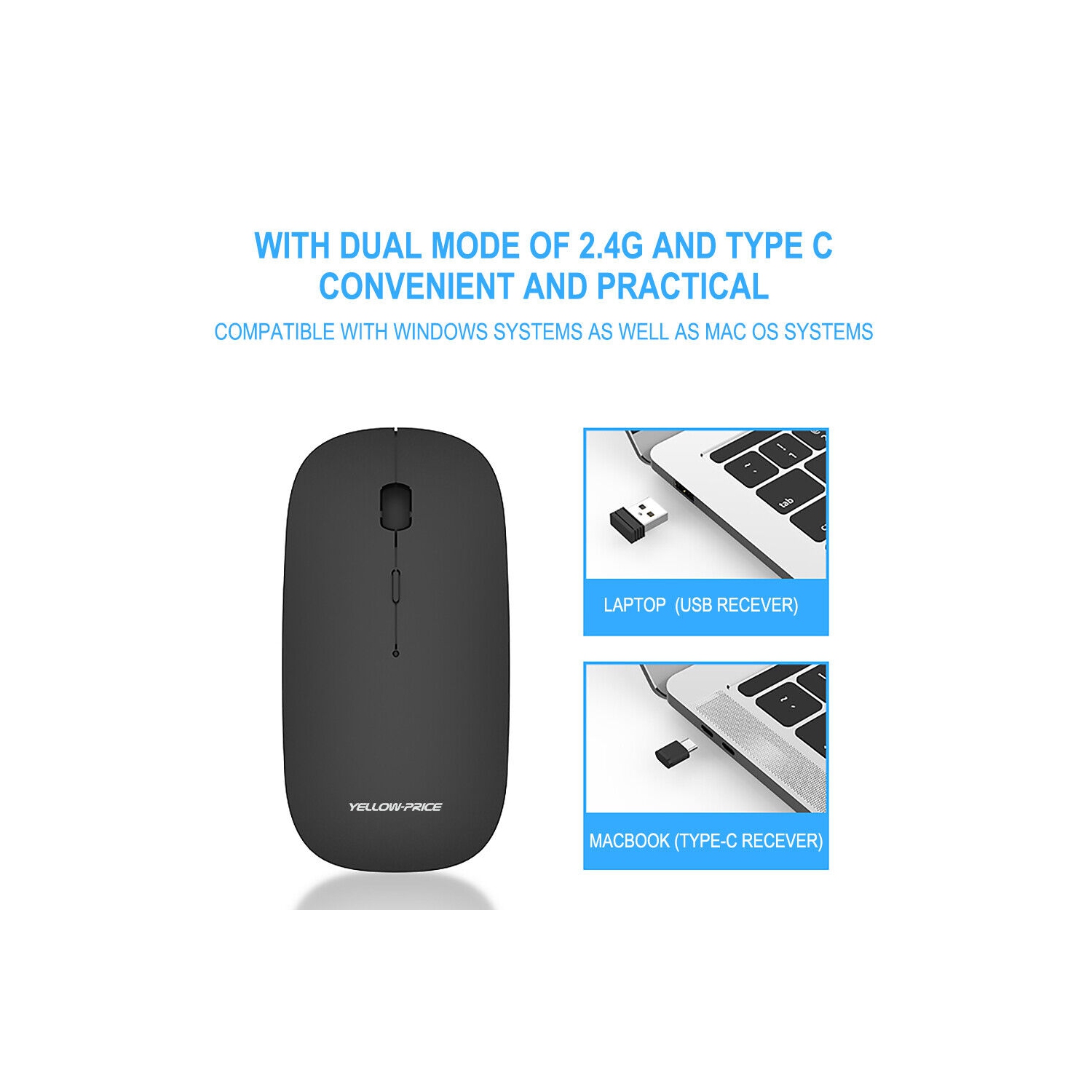 2.4G Rechargeable USB C Wireless Mouse Quiet Clicking for Type-C Laptop, MacBook