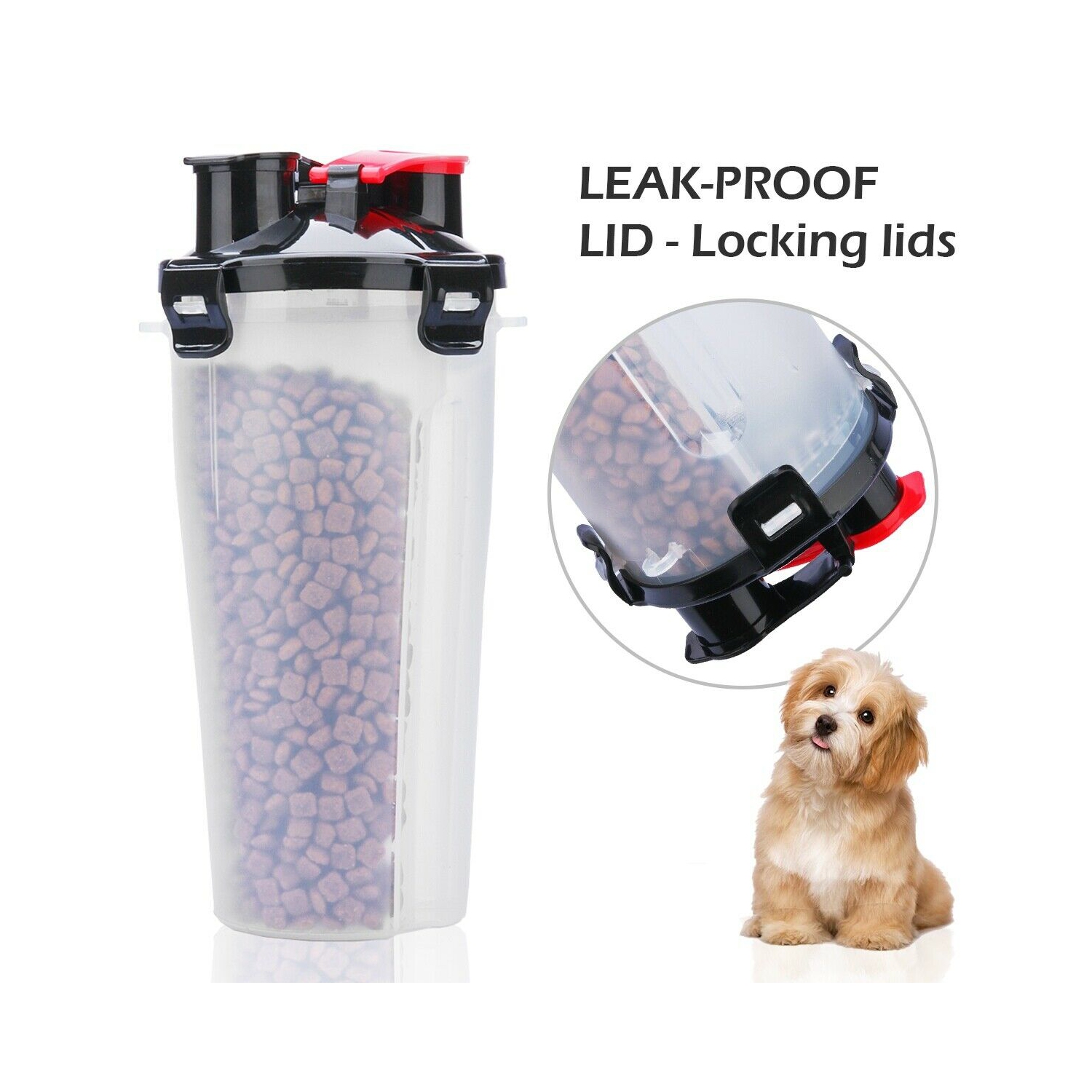 [2-CHAMBER DESIGN] Pet Food Container with Collapsible Dog Bowls for Dogs Cats