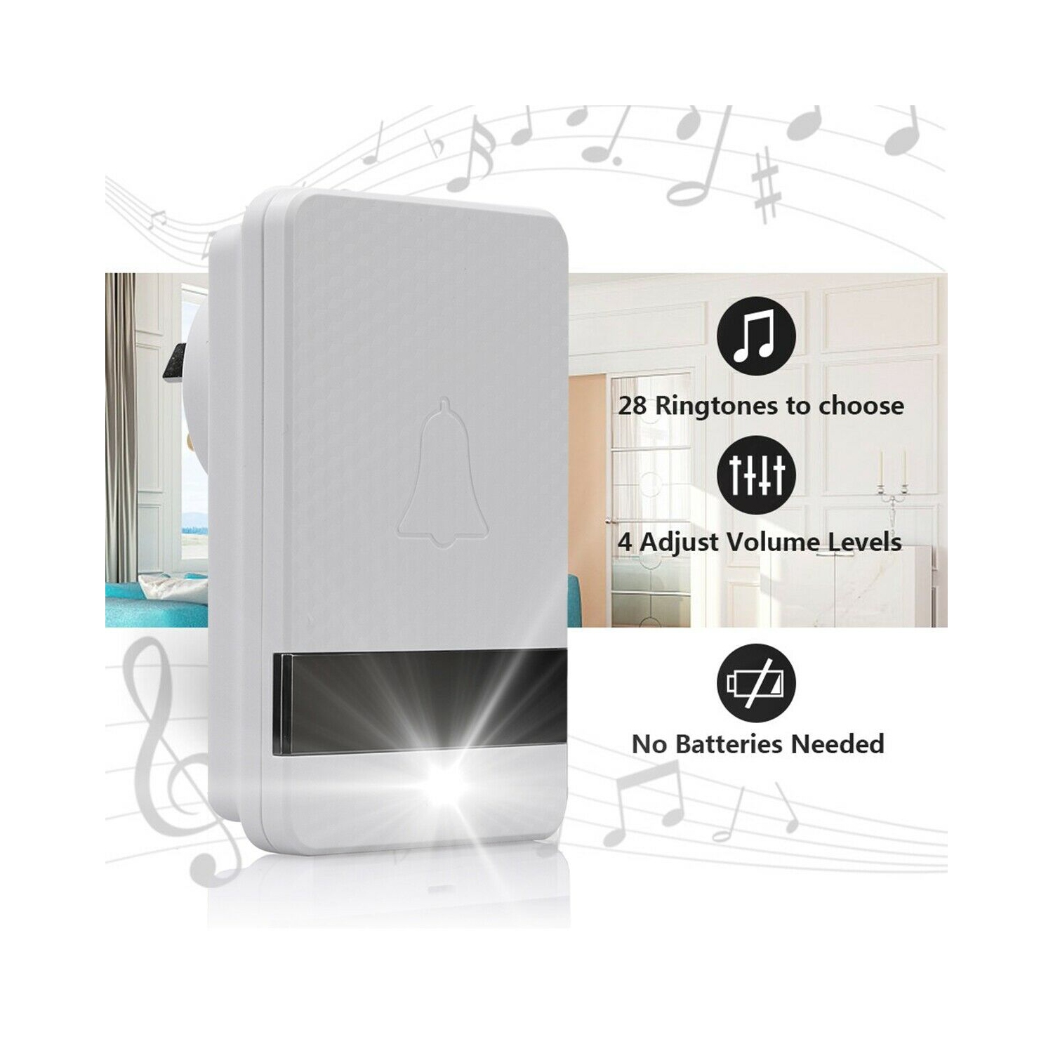 Wireless Doorbell Chime 2 Receiver 1 Transmitter 4 Volume 1000ft Door Bell Chime