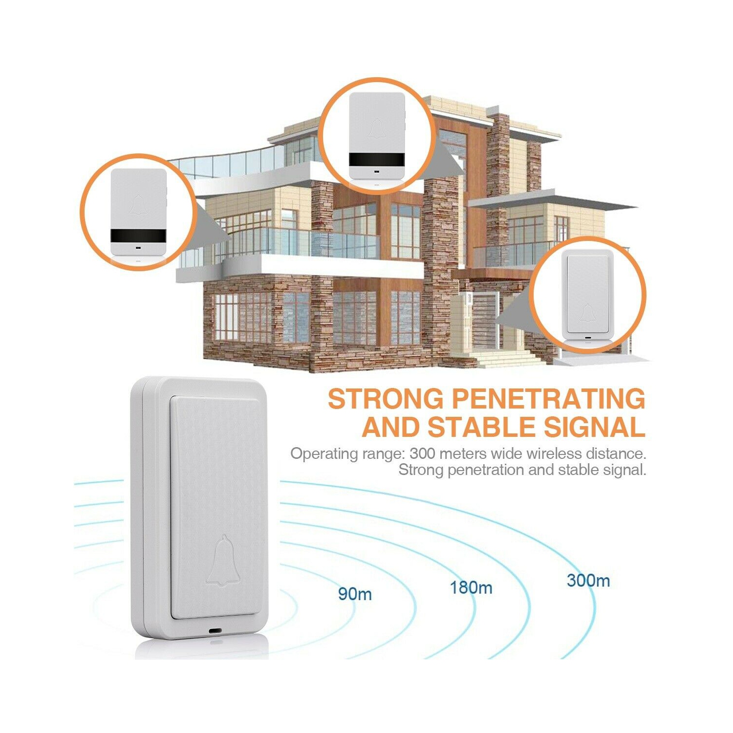 Wireless Doorbell Chime 2 Receiver 1 Transmitter 4 Volume 1000ft Door Bell Chime