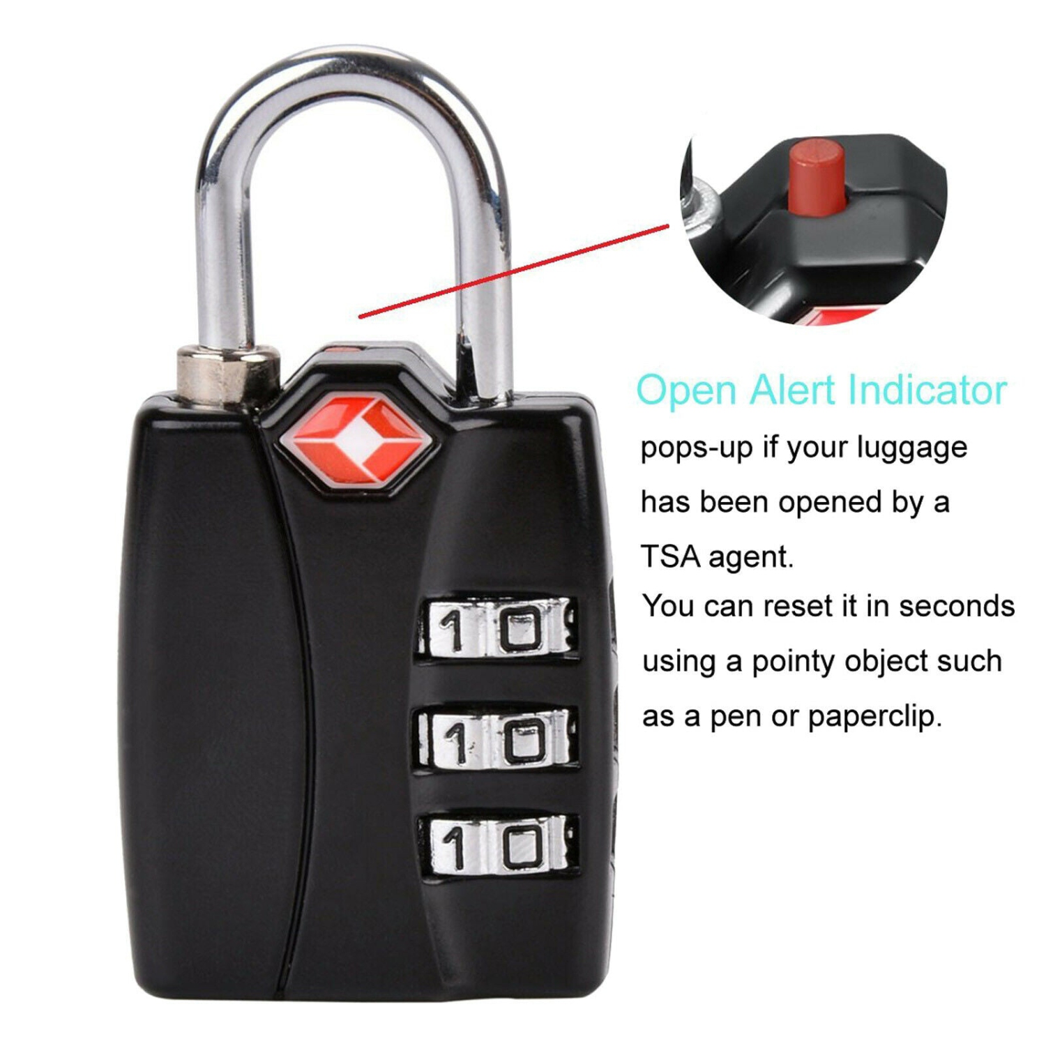 TSA Luggage Locks - 3 Digit Combination Steel Padlocks for Suitcases & Baggage