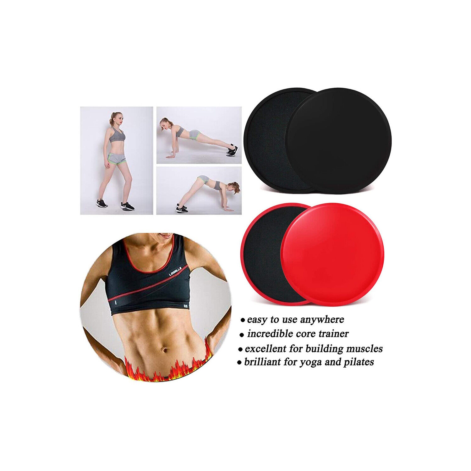 Paquet de 2 glisseurs de centre d’exercice [Smooth-Sliding Design] pour les exercices abdominaux et abdominaux