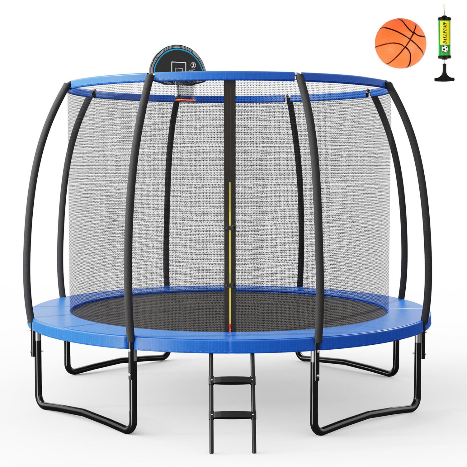 Gymax 12FT Recreational Trampoline w/ Basketball Hoop Safety Enclosure Net Ladder