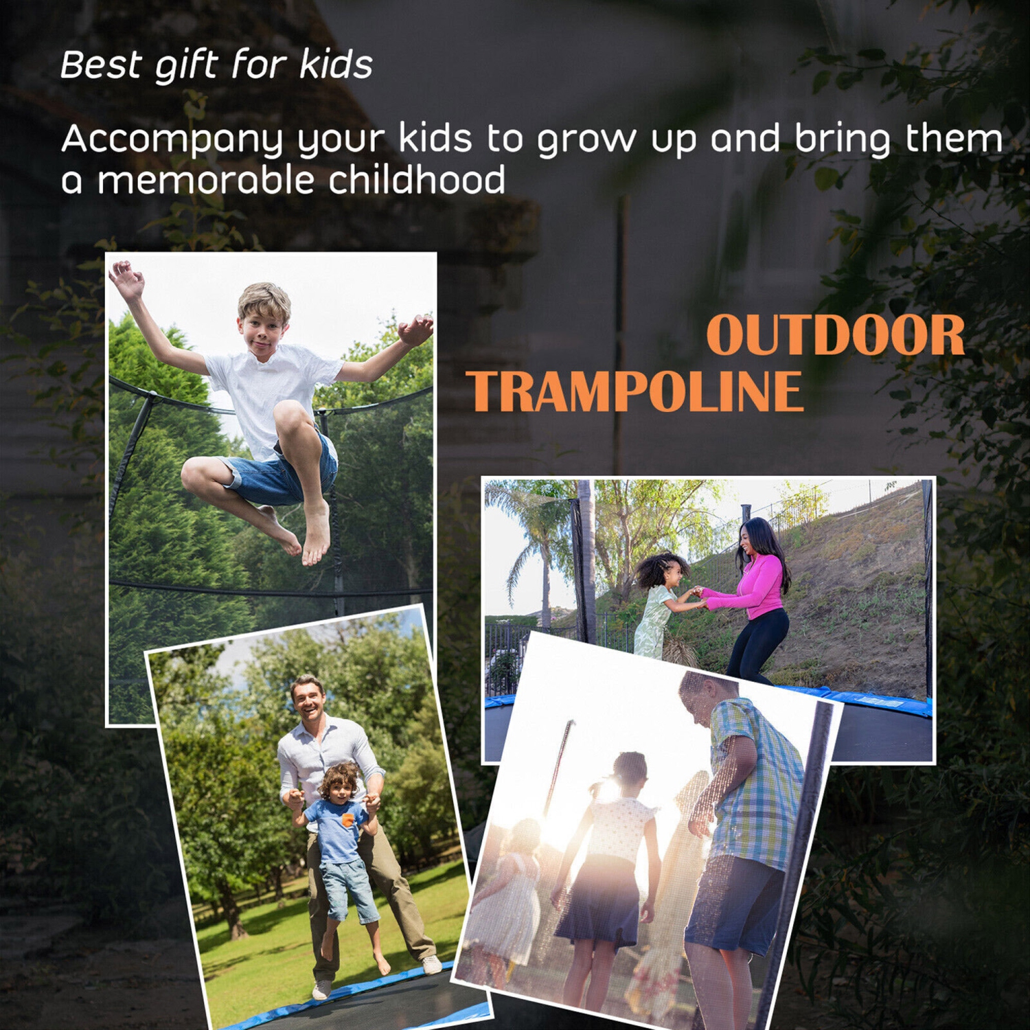 Gymax 12FT Recreational Trampoline w/ Basketball Hoop Safety Enclosure Net Ladder